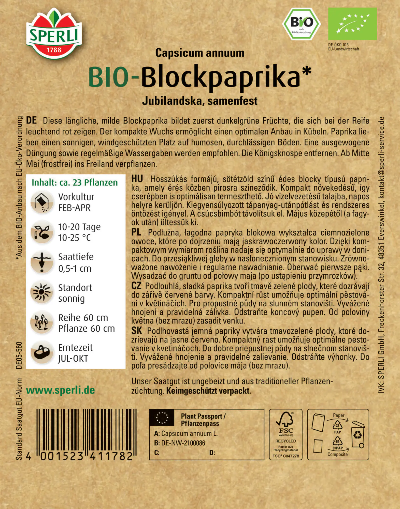 Sperli BIO Blockpaprika