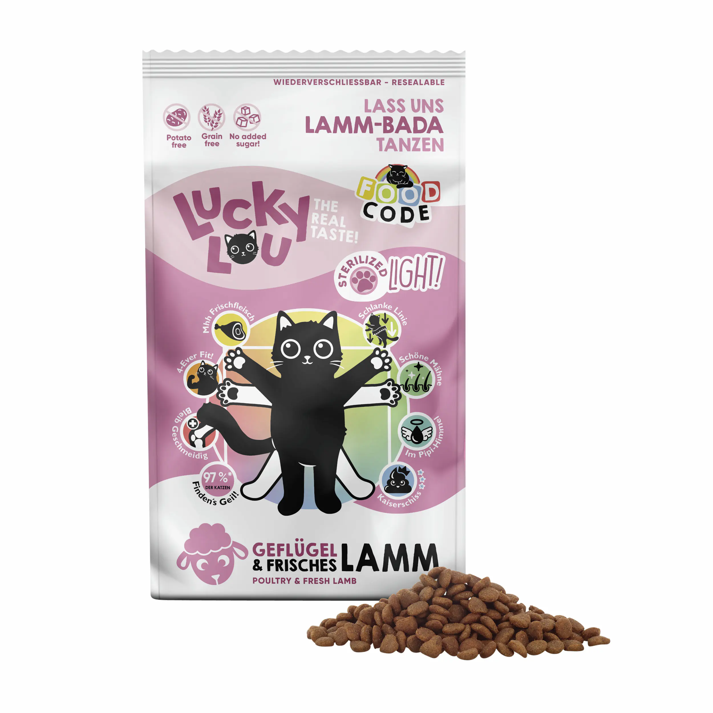 Lucky Lou Foodcode Katzentrockenfutter Light Adult getreidefrei 1,7 k g Geflügel & Lamm