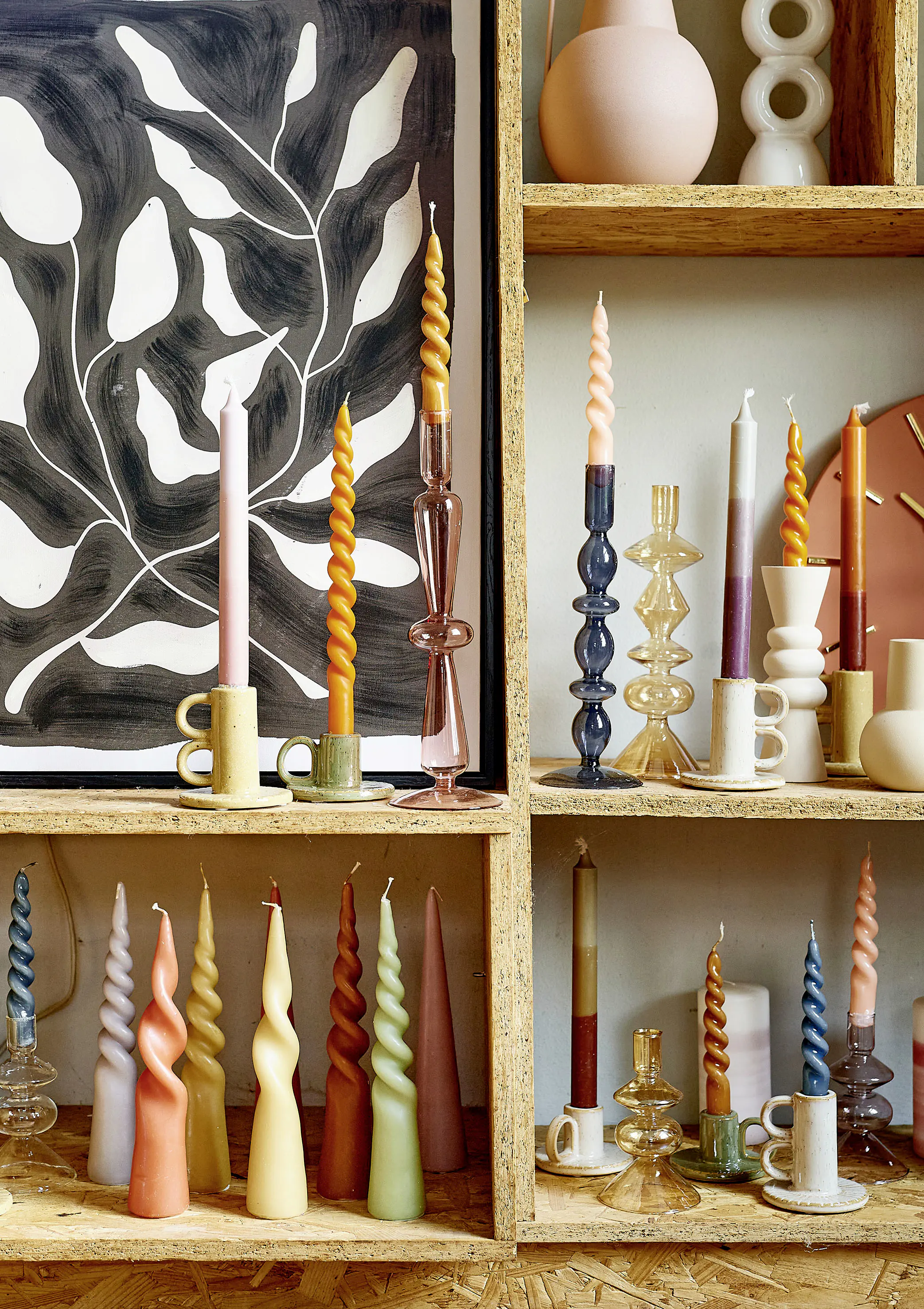 Mica Kerzenständer Graca creme, grün, ocker Keramik 5 x Ø 9 cm