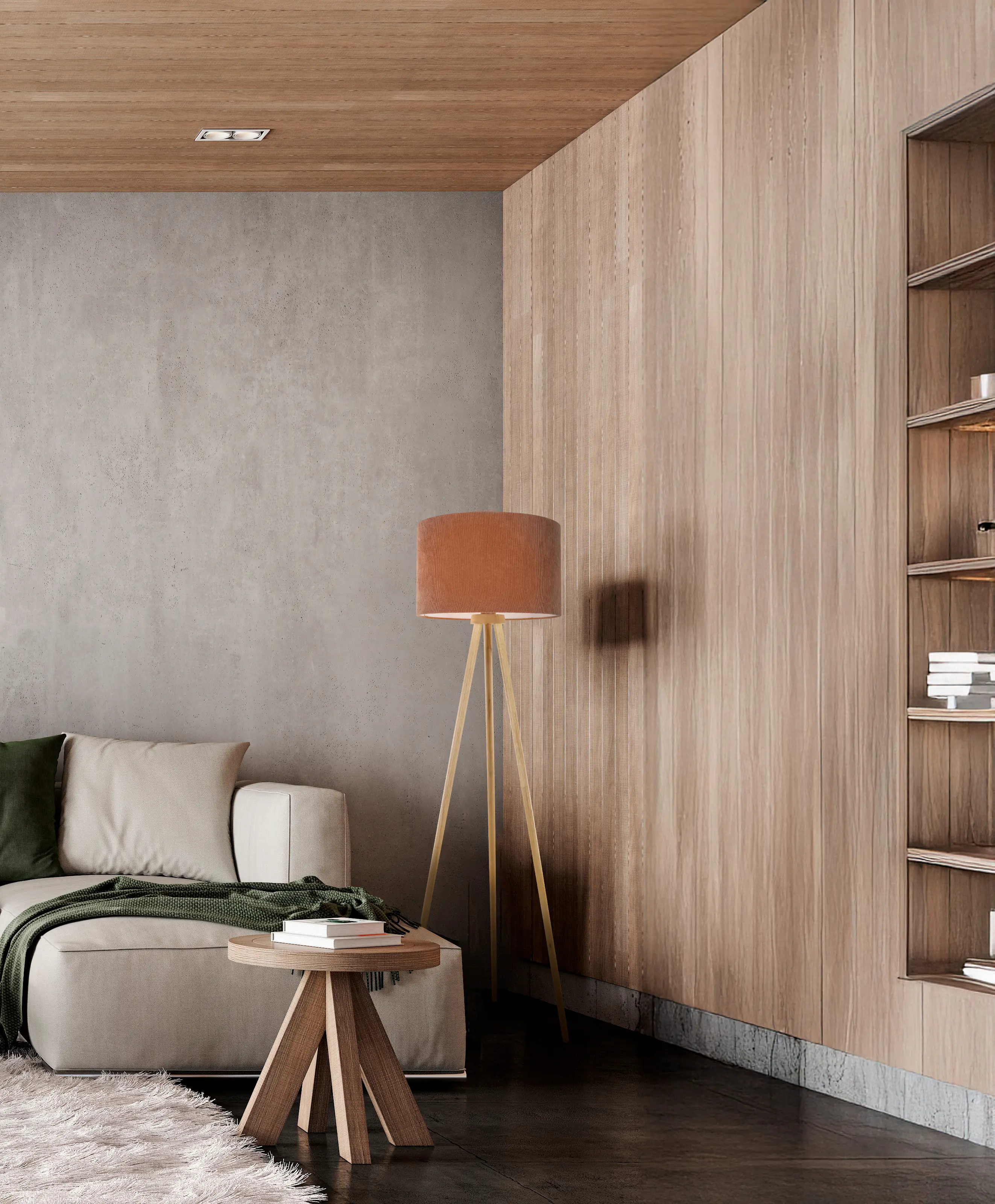 Light & More Stehleuchte Texas Holz 152 cm mocha mousse