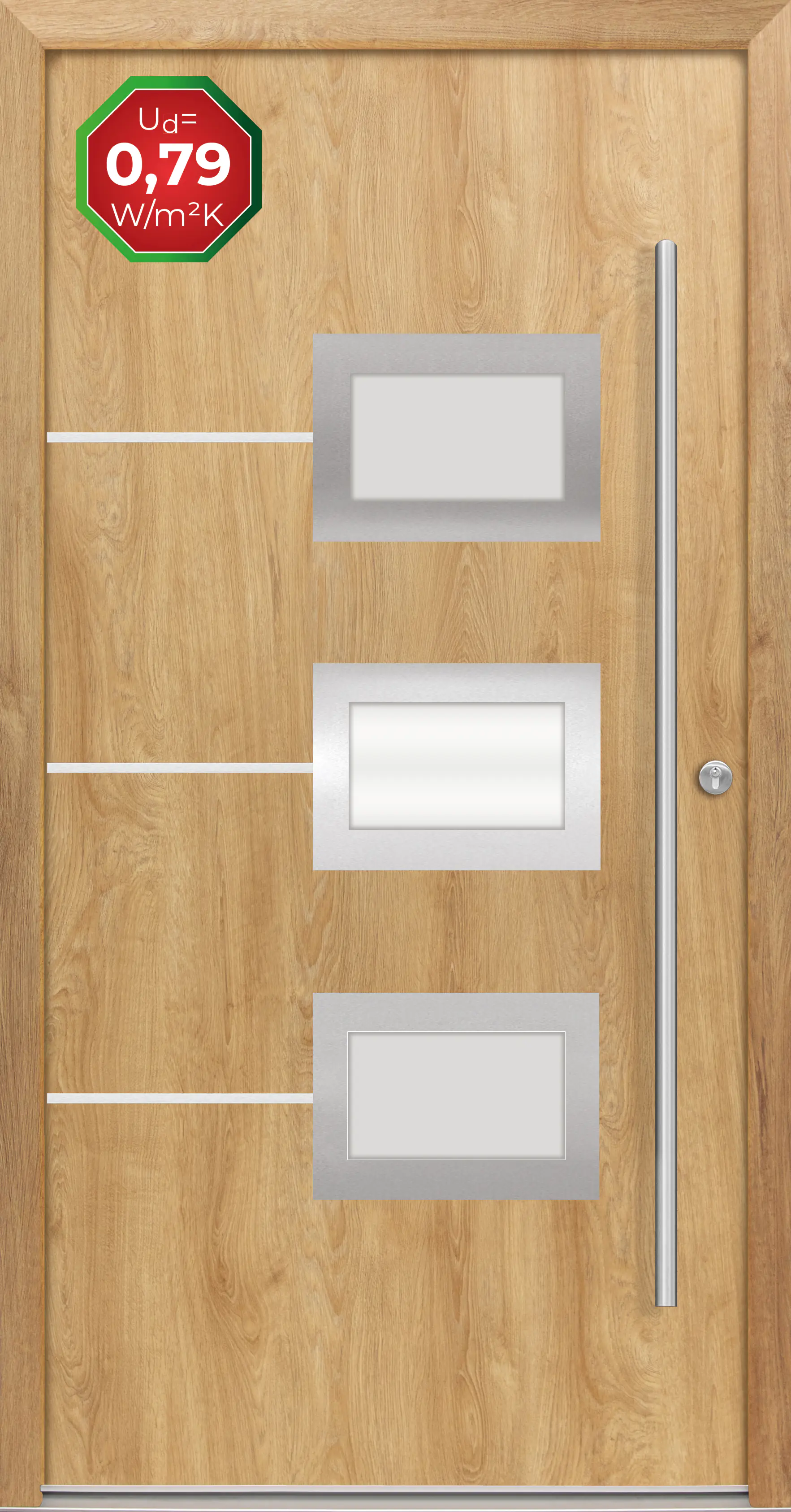 Splendoor Haustür Passivedoor Premium B03 Eiche Natur DIN Rechts 100 x 210 cm