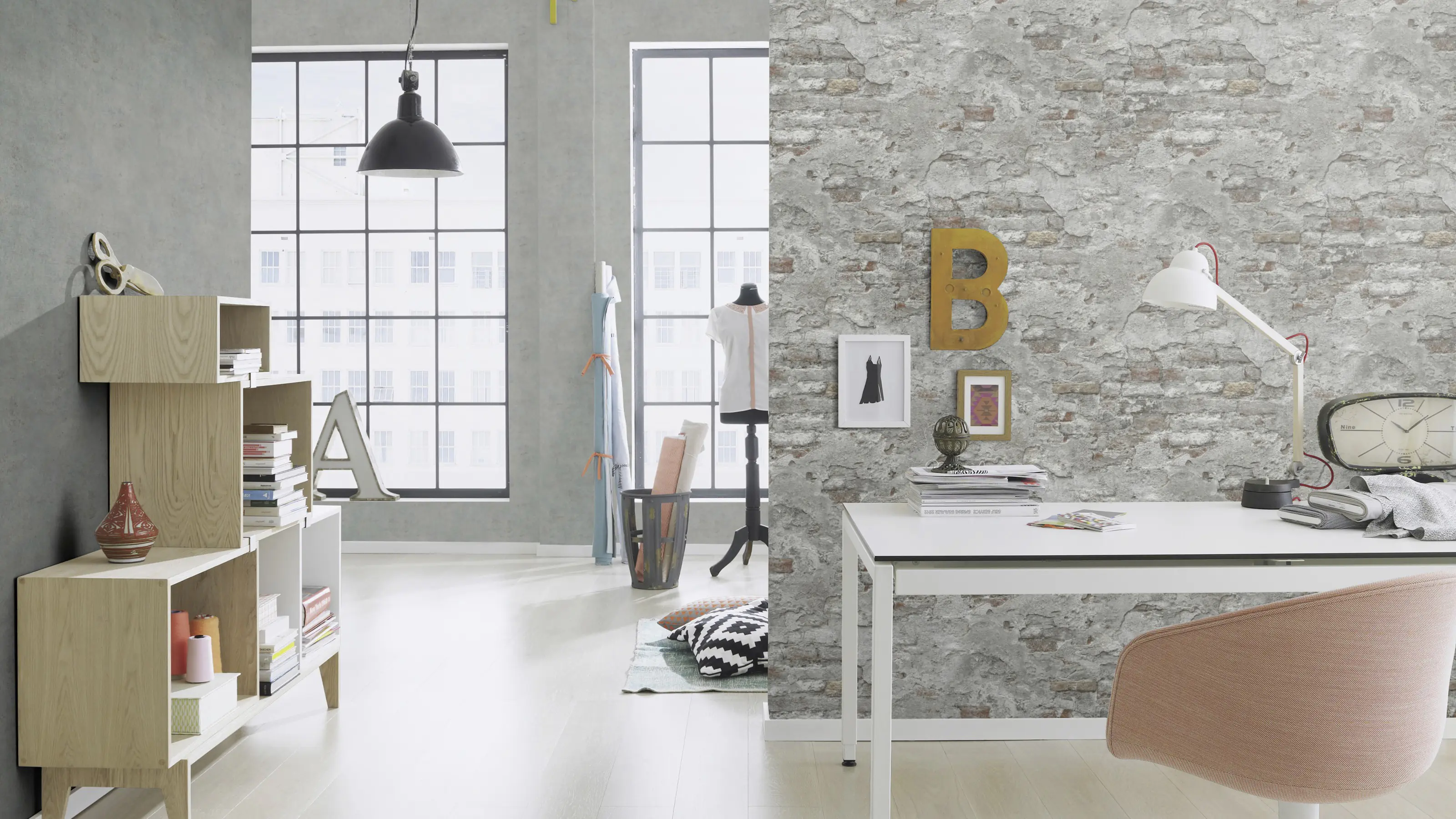 Rasch Vliestapete 939330 Factory III, Steinge grau rot, 10,05 x 0,53 m