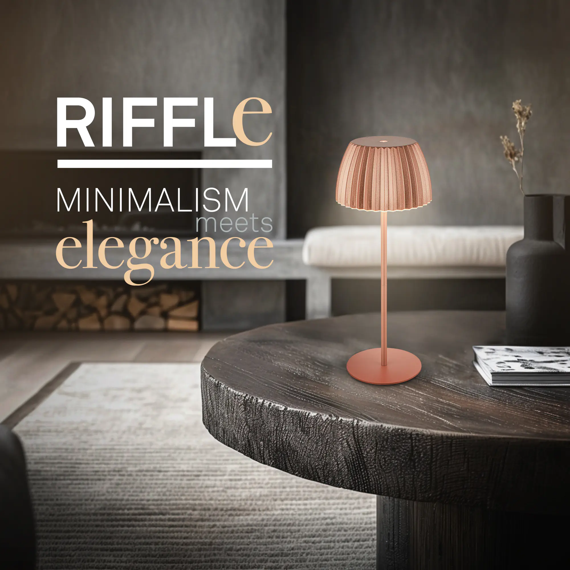 Briloner LED-Tischleuchte Riffle mit Akku kupfer dimmbar
