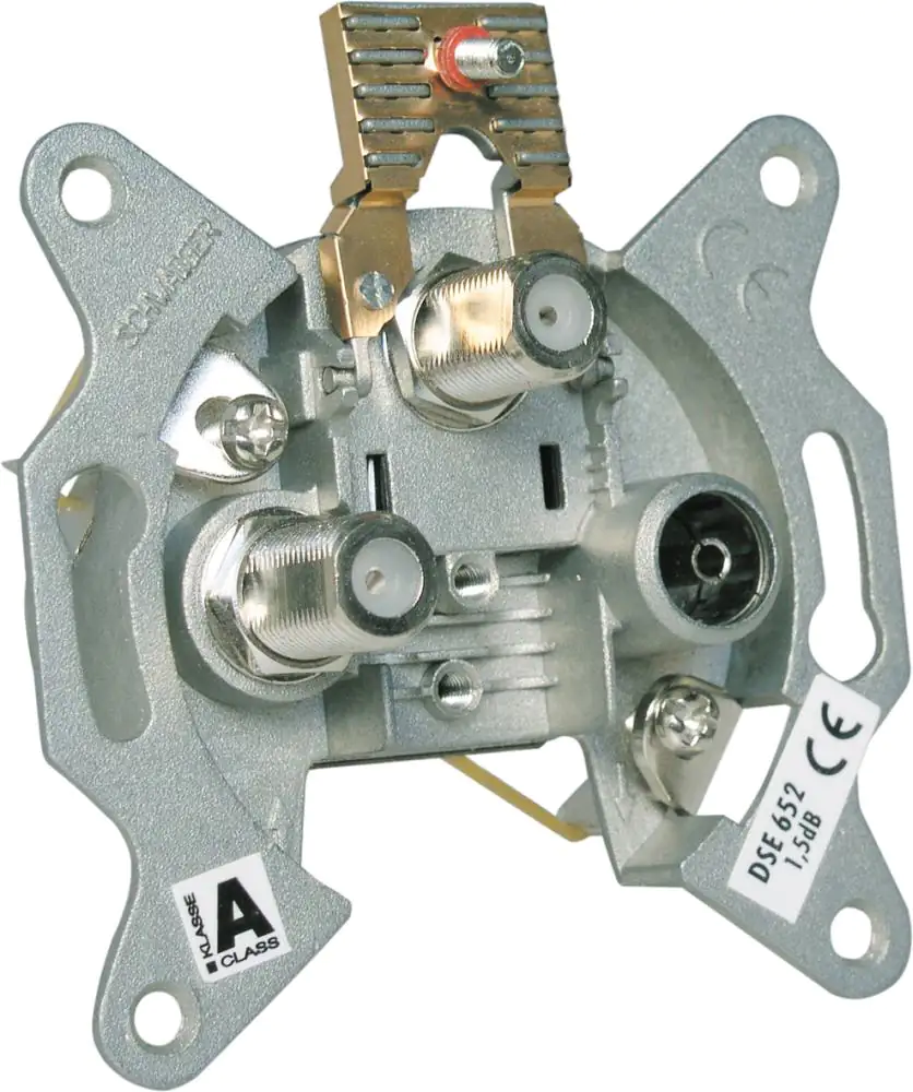 Schwaiger SAT TWIN Stichleitungsdose DSE652 531 (2 dB), F IEC silber, 3-Loch, 2x F / 1x IEC