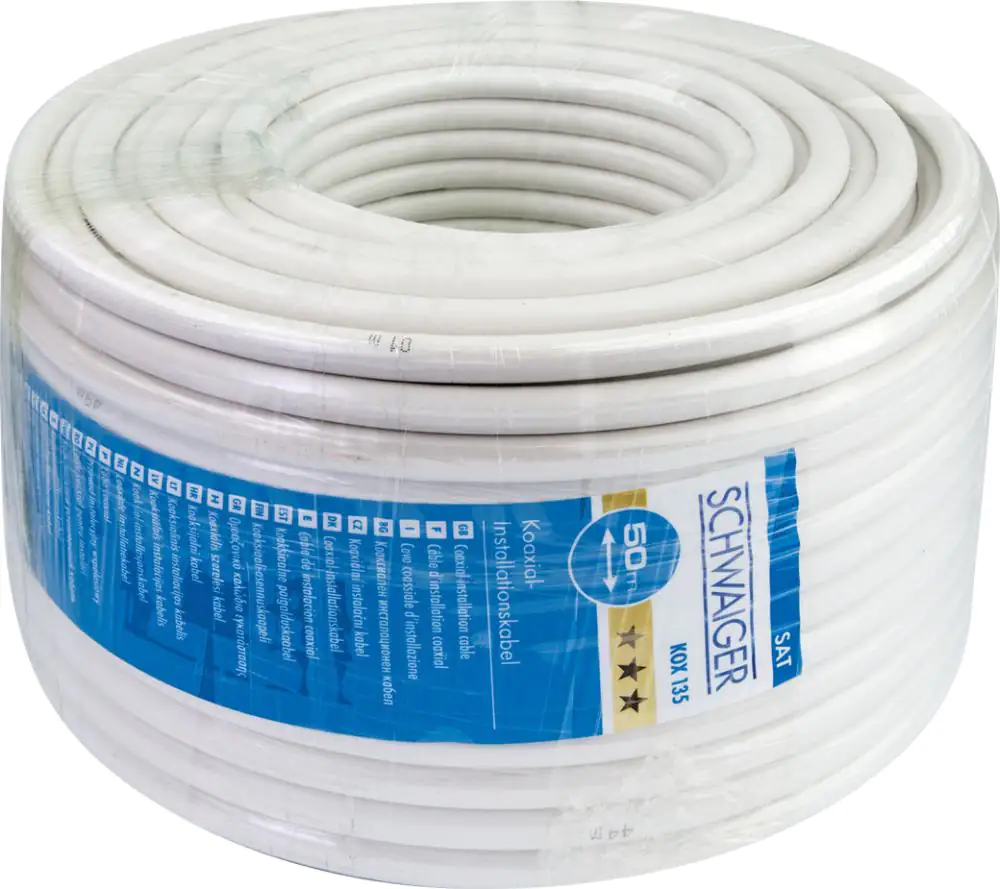 Schwaiger Koaxialkabel KOX13550 052 (135dB) weiß, 50,0m, 5-fach geschirmt, ohne F Stecker Schwaiger Koaxialkabel KOX13550 052 (135dB) weiß, 50,0m, 5-fach geschirmt, ohne F Stecker