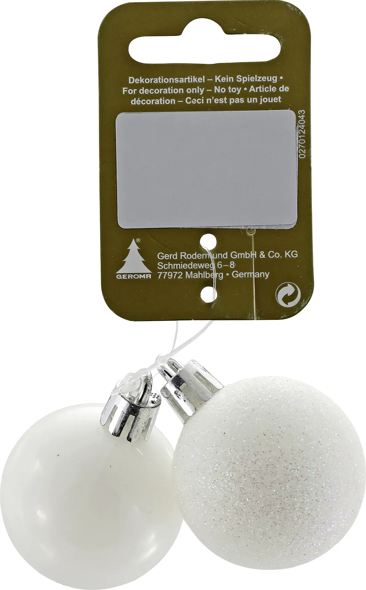 Weihnachtskugeln aus Kunststoff Ø 4 cm weiß 2 Stück