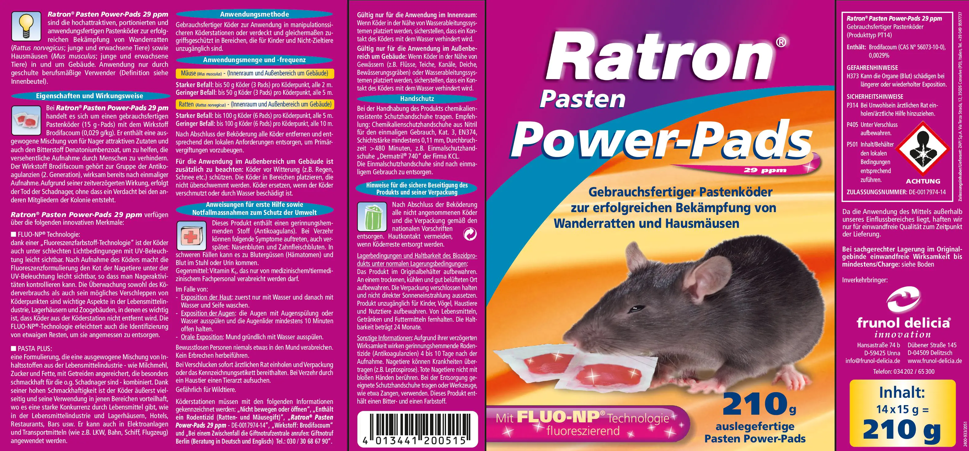 Ratron Rattenköder Pasten Power-Pads 29 ppm, 210 g Ratron Rattenköder Pasten Power-Pads 29 ppm, 210 g
