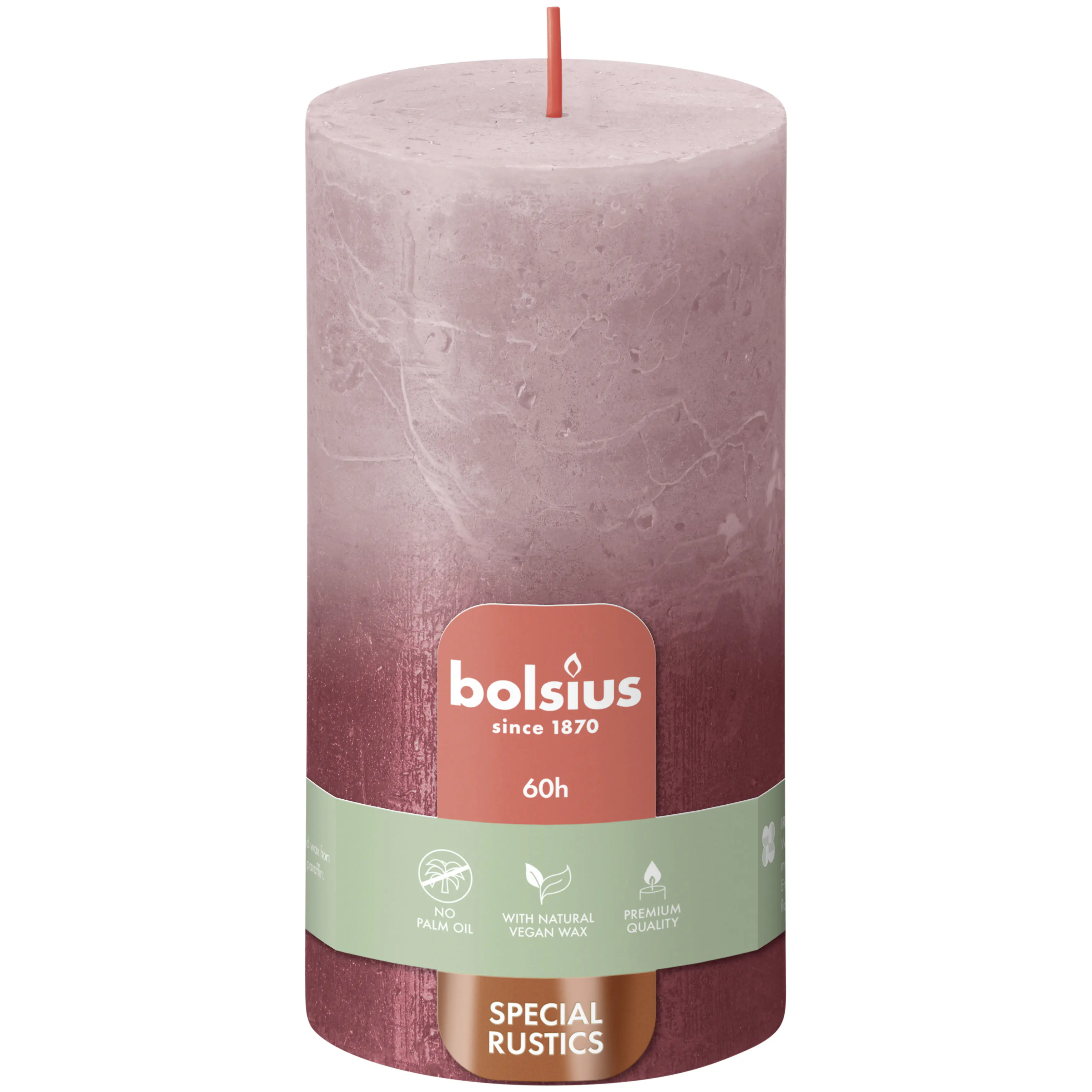 Bolsius Stumpenkerze Rustik Sunset Enschenrose+Rot 13 cm
