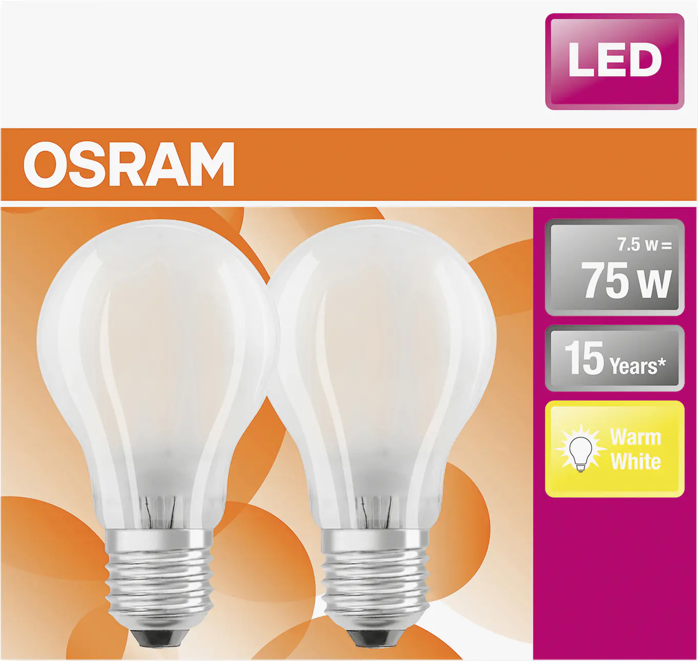 Osram LED Leuchtmittel E27 8W warmweiß, weiß matt