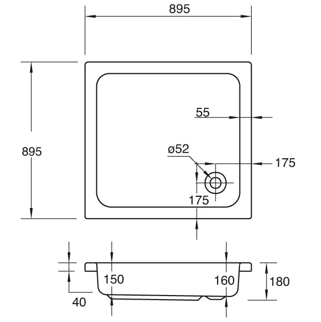 Ottofond Duschwanne Saba 90 x 90 x 16 cm, weiß