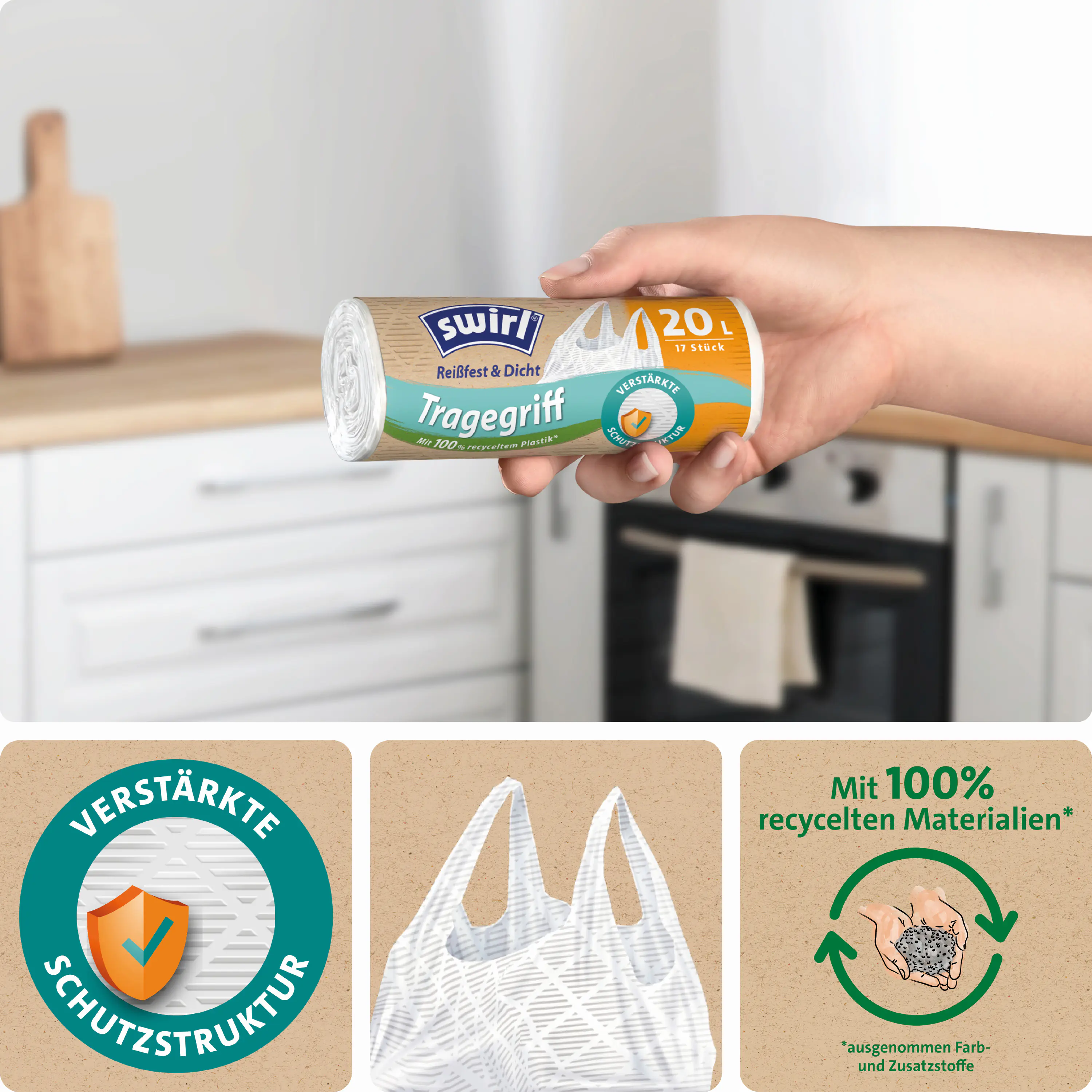 Swirl® 20 l Tragegriff-Müllbeutel Reißfest & Dicht