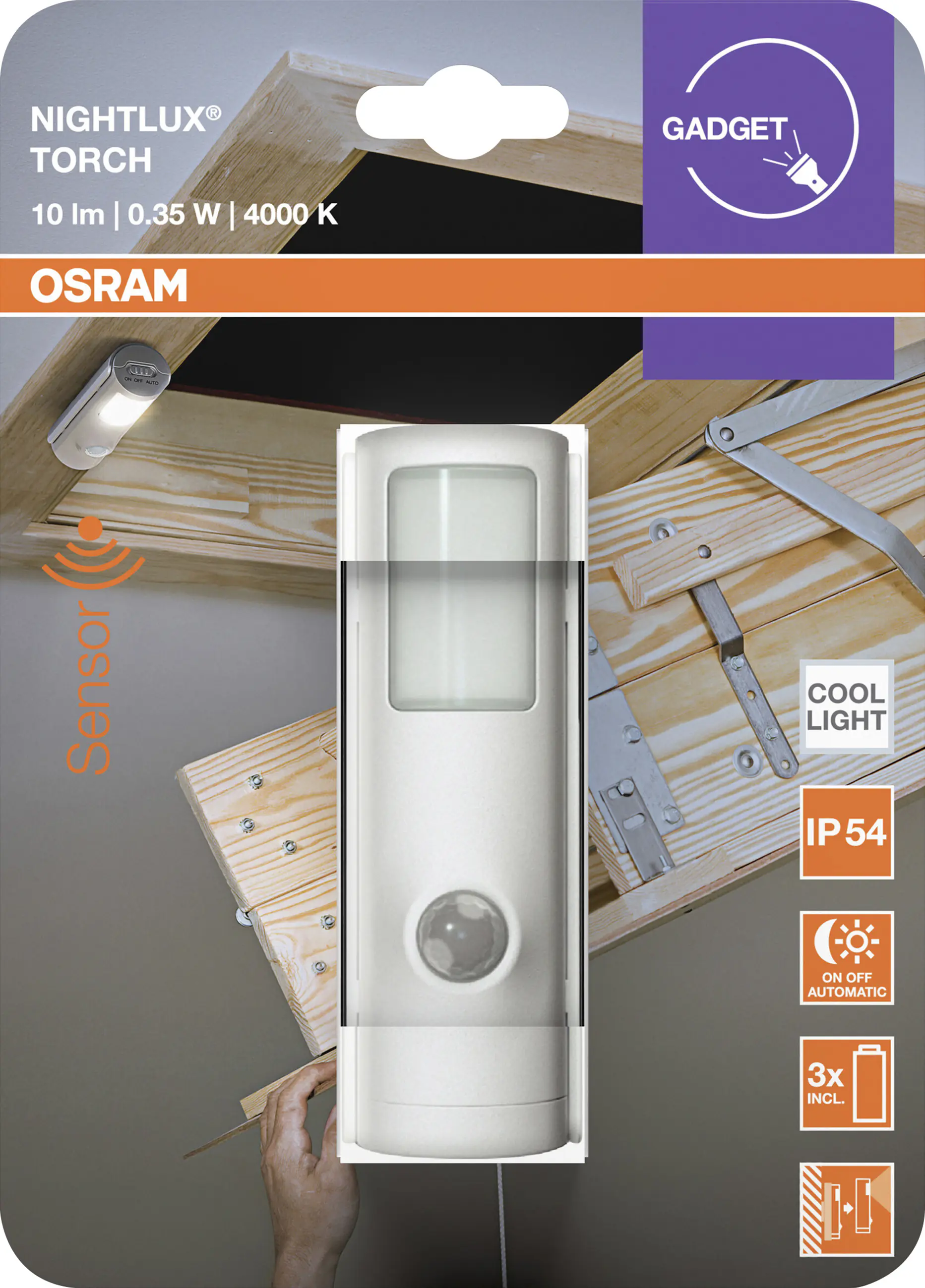 Ledvance LED Nachtlicht Nightlux Torch 0,35W 10lm weiß kaltweiß, batteriebetrieben