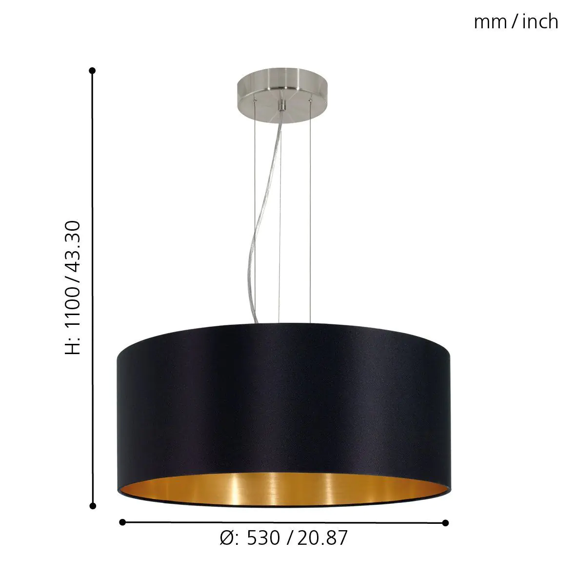 Eglo Pendelleuchte Maserlo schwarz-gold Ø 53 cm E27, max. 60 W Eglo Pendelleuchte Maserlo schwarz-gold Ø 53 cm E27, max. 60 W