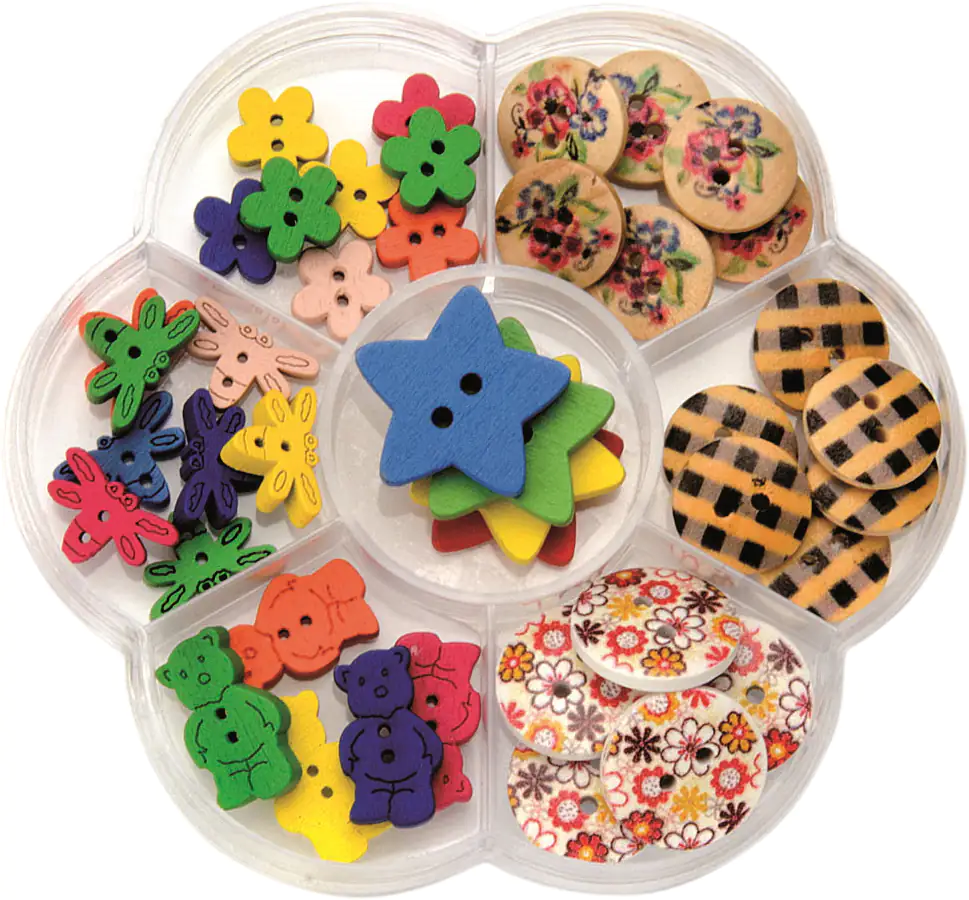 Glorex Knöpfe Holz bedruckt 42 Stück, mix