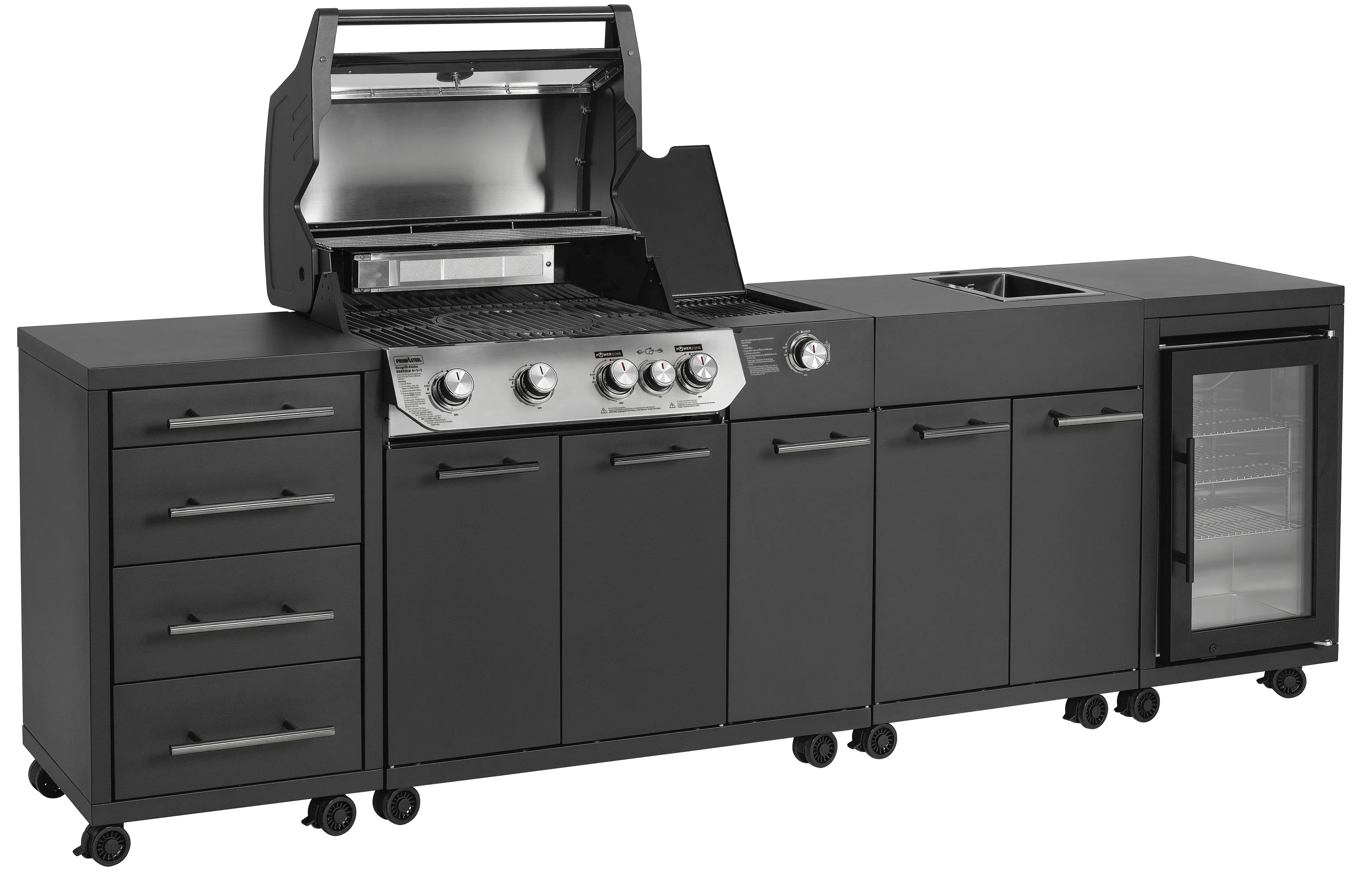 Primaster Outdoorküche Oakfield inkl. Gasgrill + Kühlschrank & Spüle 274 x 122 cm