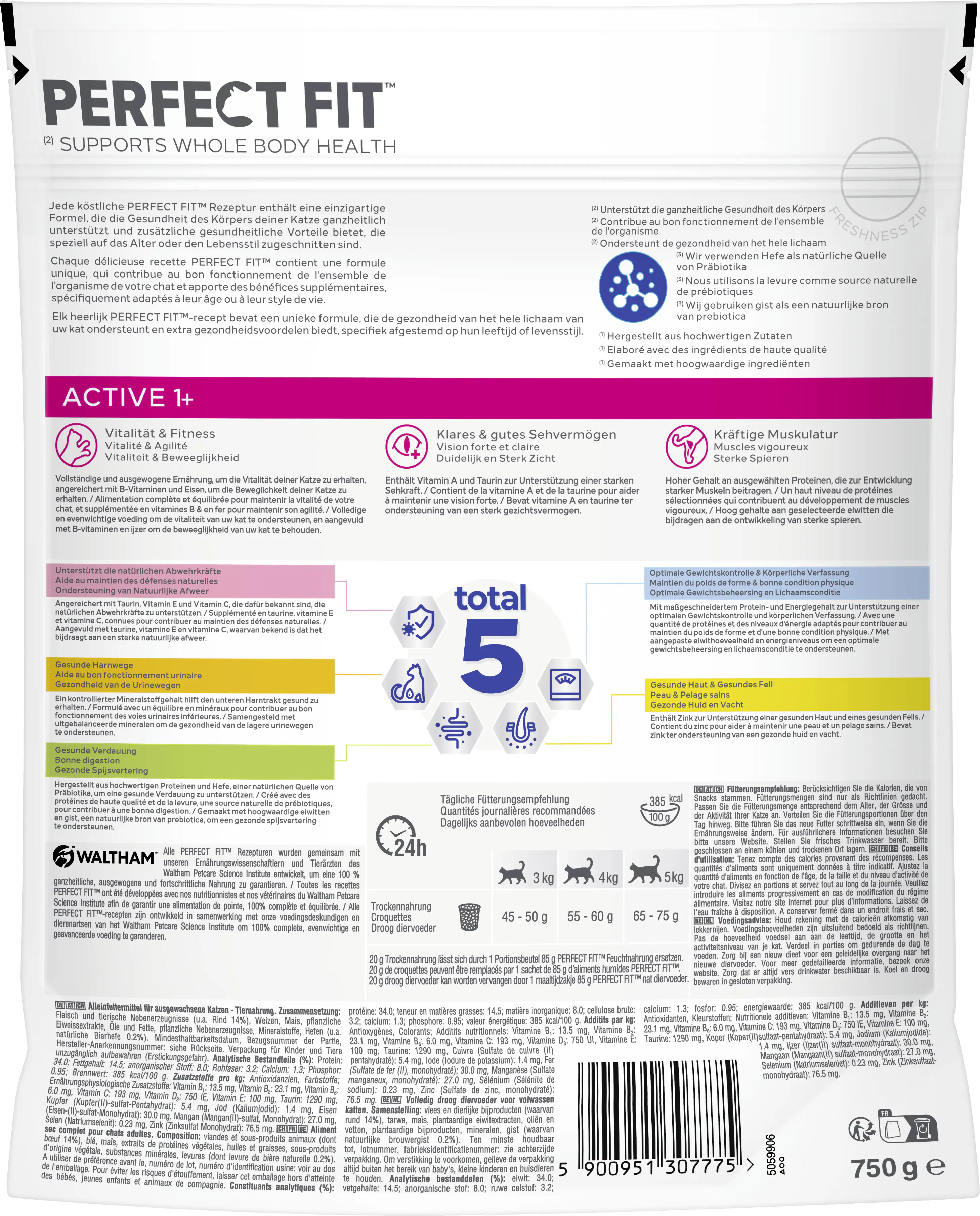 Perfect Fit Active 1+ Katzentrockenfutter Adult 750 g Rind