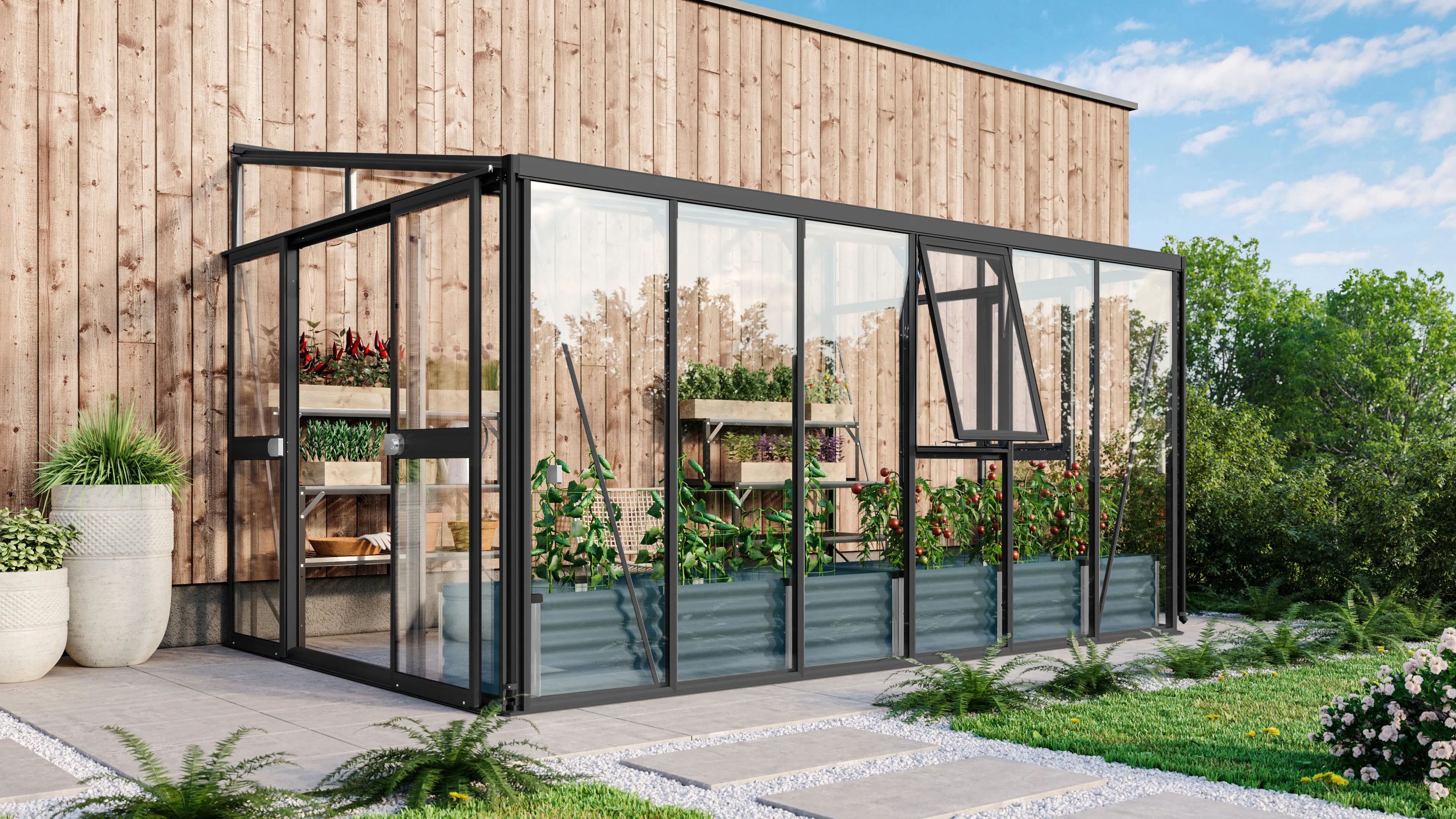 Vitavia Anlehngewächshaus Helena 10200 268 x 407 cm 3 mm Sicherheitsglas Vitavia Anlehngewächshaus Helena 10200 268 x 407 cm 3 mm Sicherheitsglas