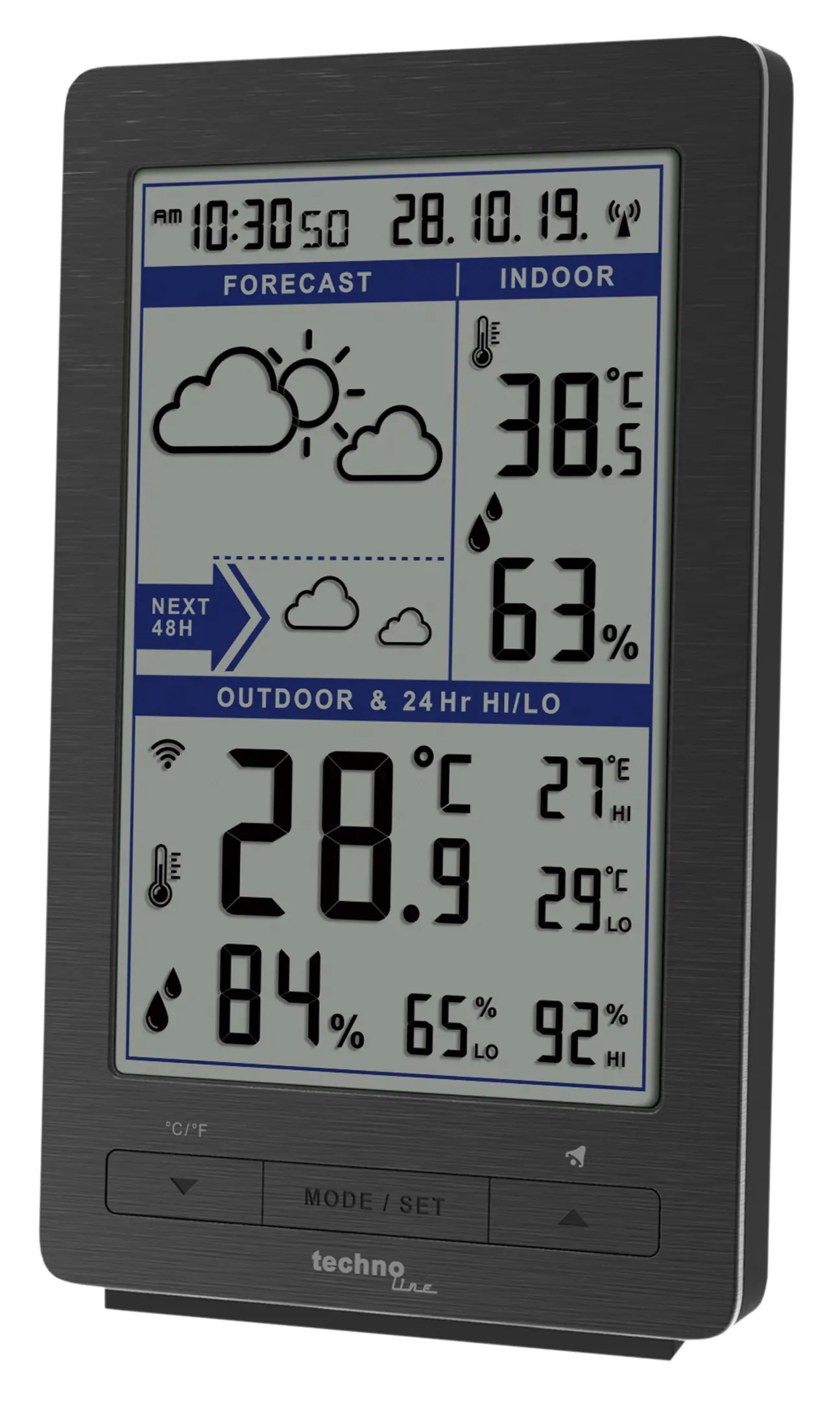 Technoline Wetterstation WS9485 inkl. Außensensor TX80TH grau