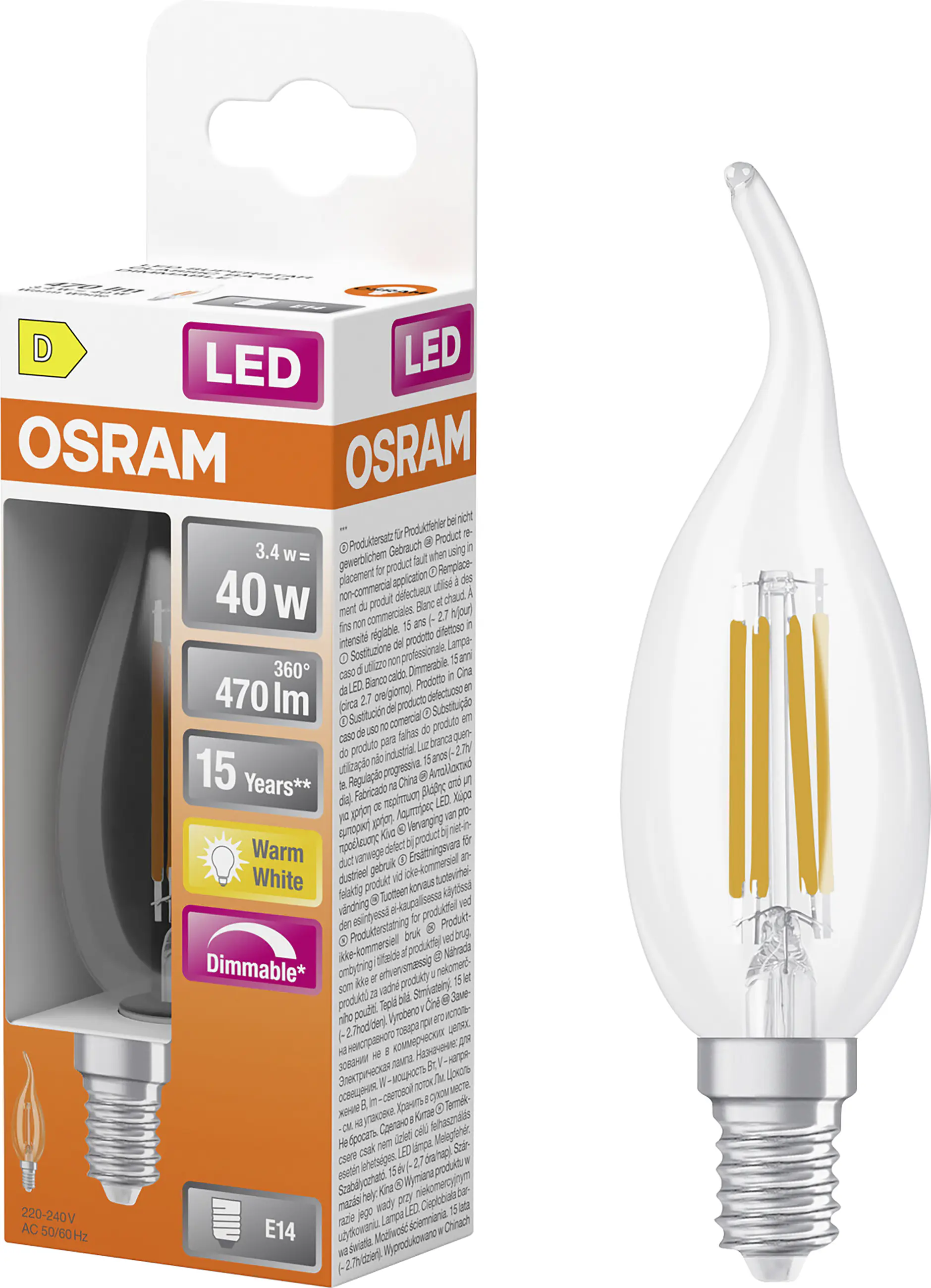 Osram LED Leuchtmittel E14 Superstar Classic  3,4W klar dimmbar warmweiß