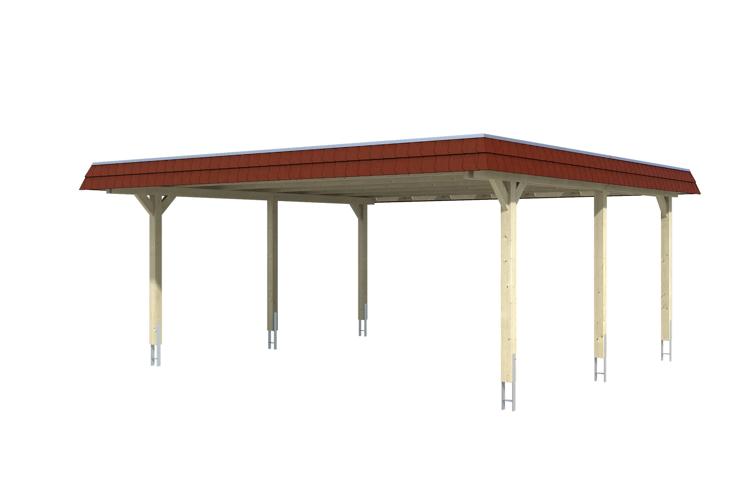 SKAN HOLZ Carport Wendland 630 x 637 cm mit Aluminiumdach, rote Blende