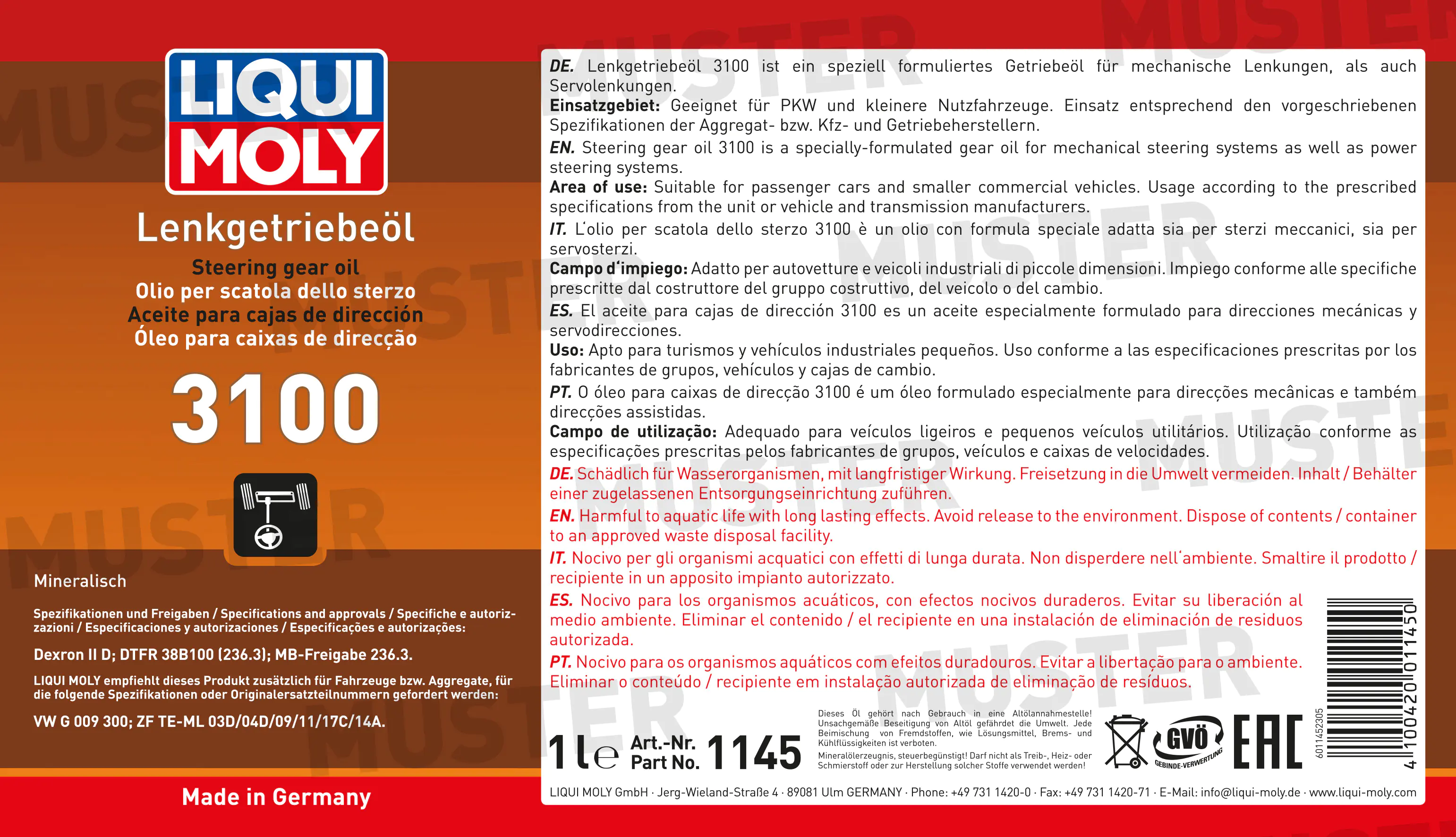 Liqui Moly Lenkgetriebe-Öl 3100 1 L Liqui Moly Lenkgetriebe-Öl 3100 1 L