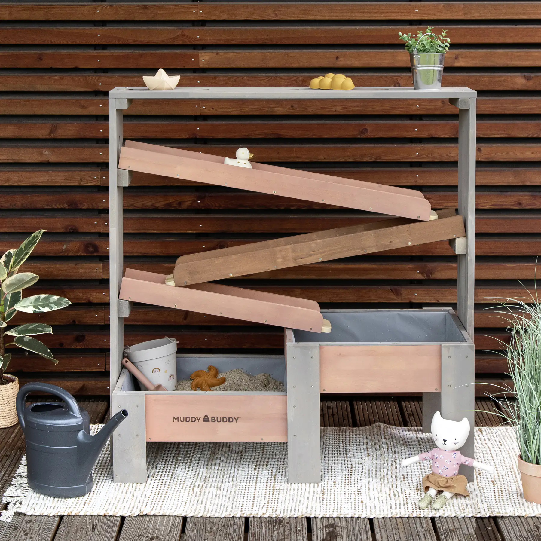 Muddy Buddy Wasserbahn Aqua Tower warmgrau-puderrosa 100 x 44 x 105 cm