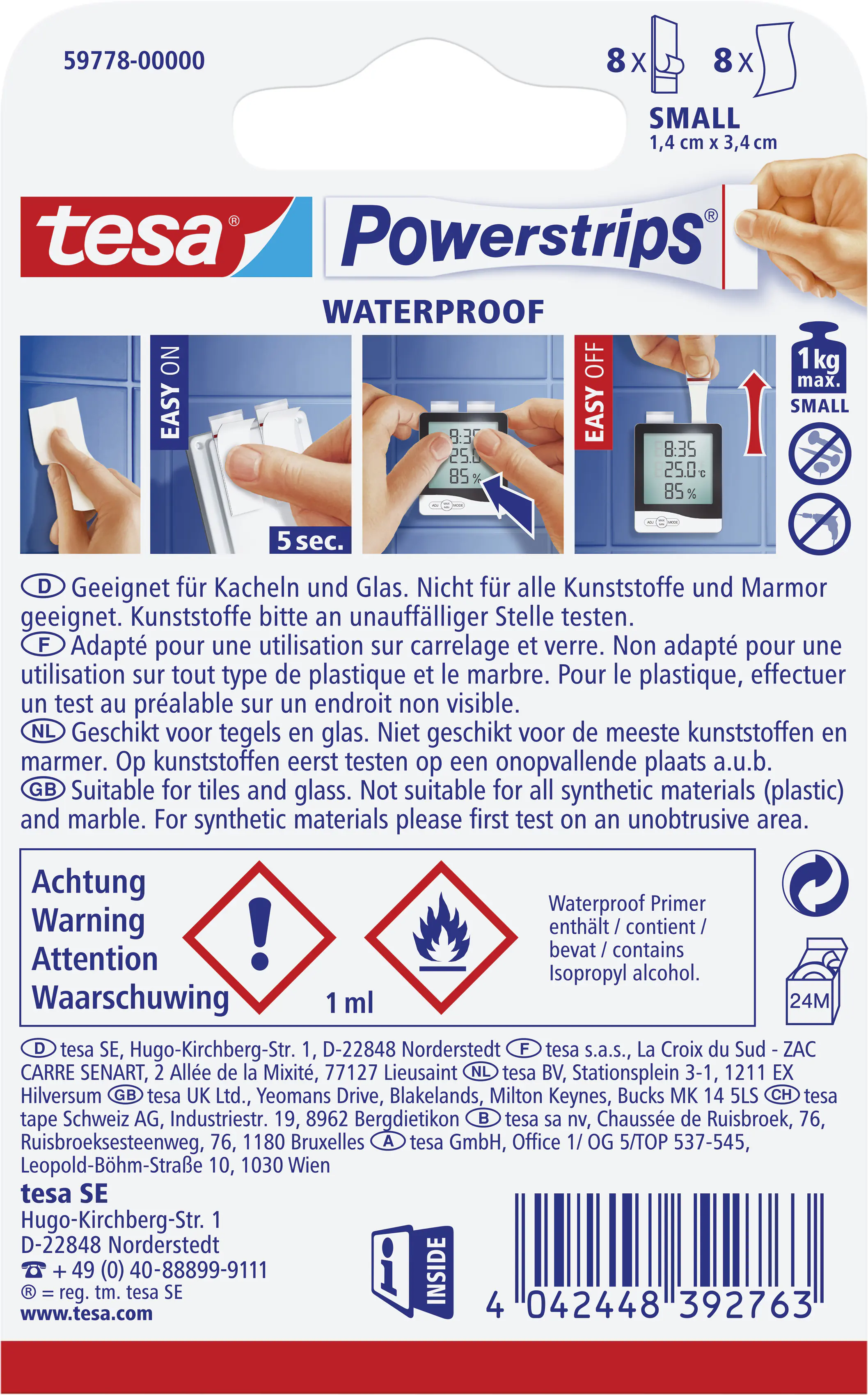 tesa Powerstrips Haken Small Waterproof Kunststoff, weiß