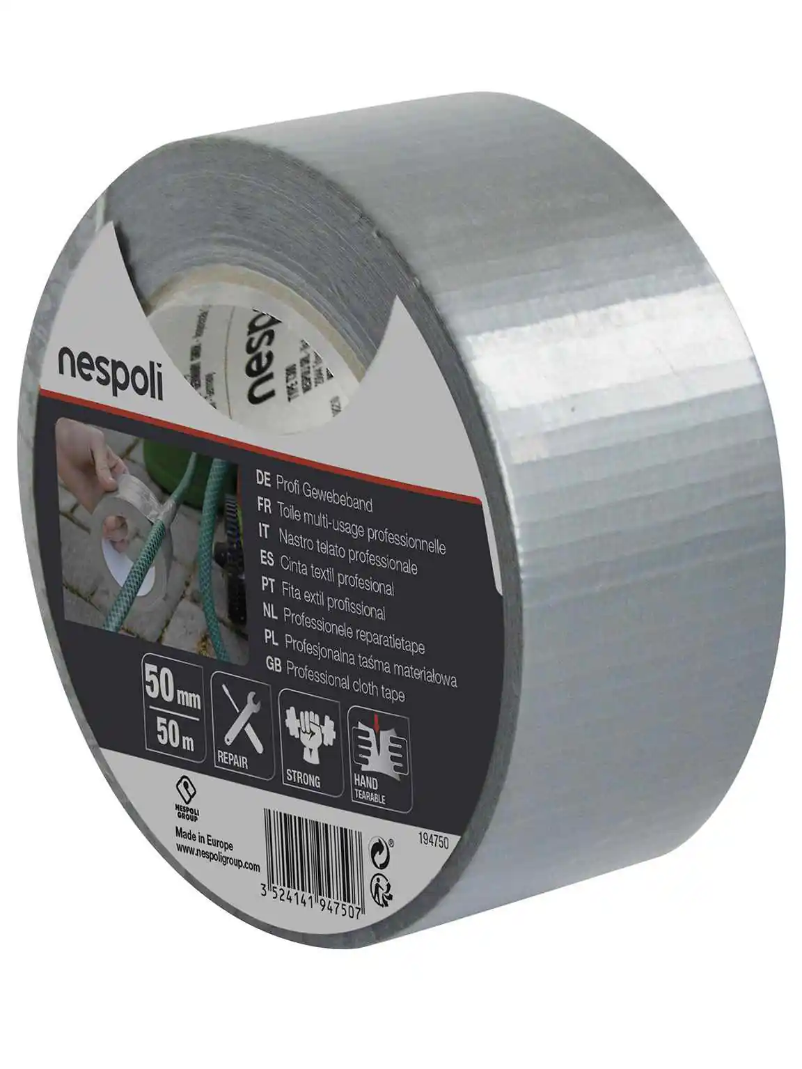 Nespoli Gewebeband Profi silber 50 mm x 50 m 