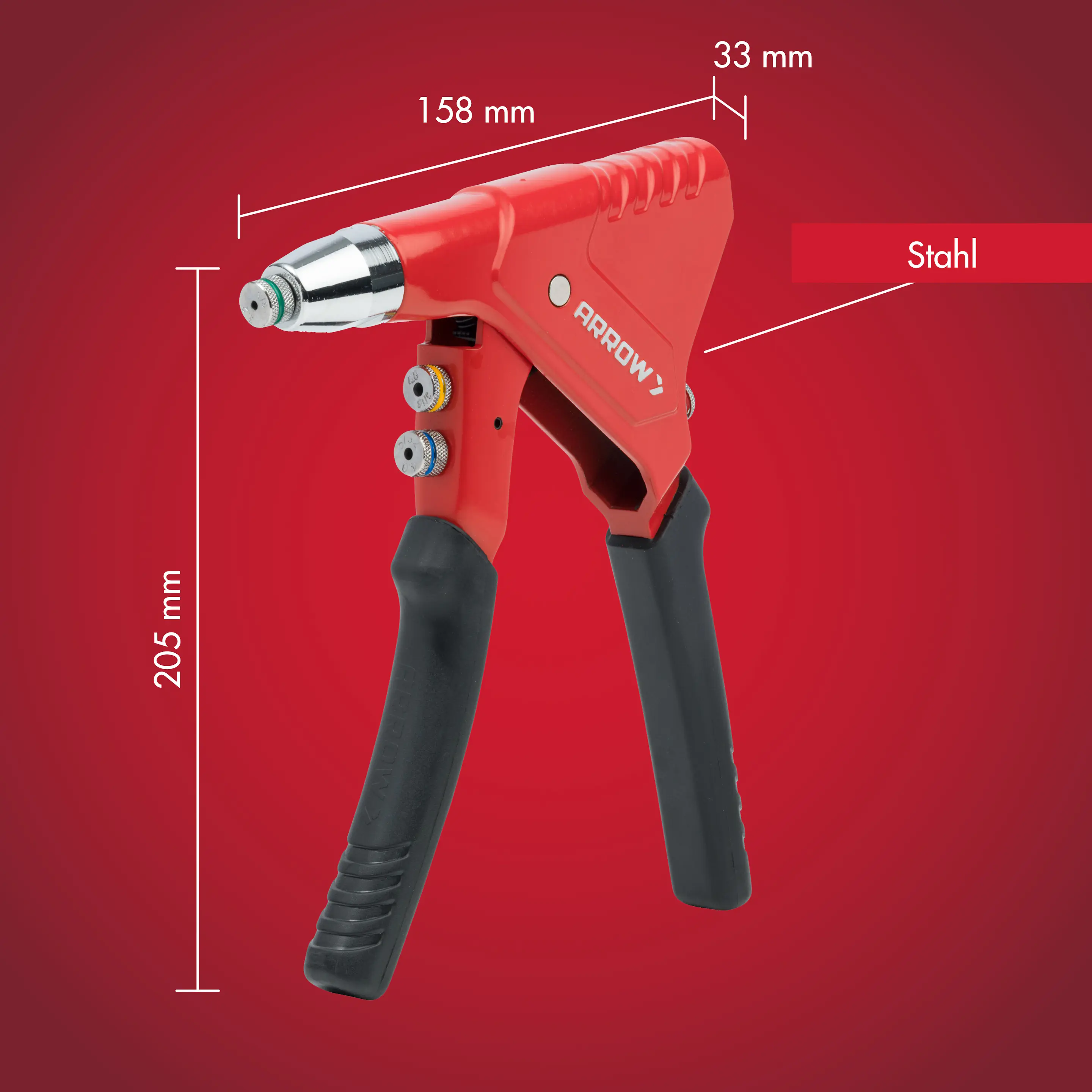 Arrow Blindnietzange RT189 Set 20,5 cm inkl. 100 Nieten, 4 HSS-Bohrer & 4 passende Mundstücke