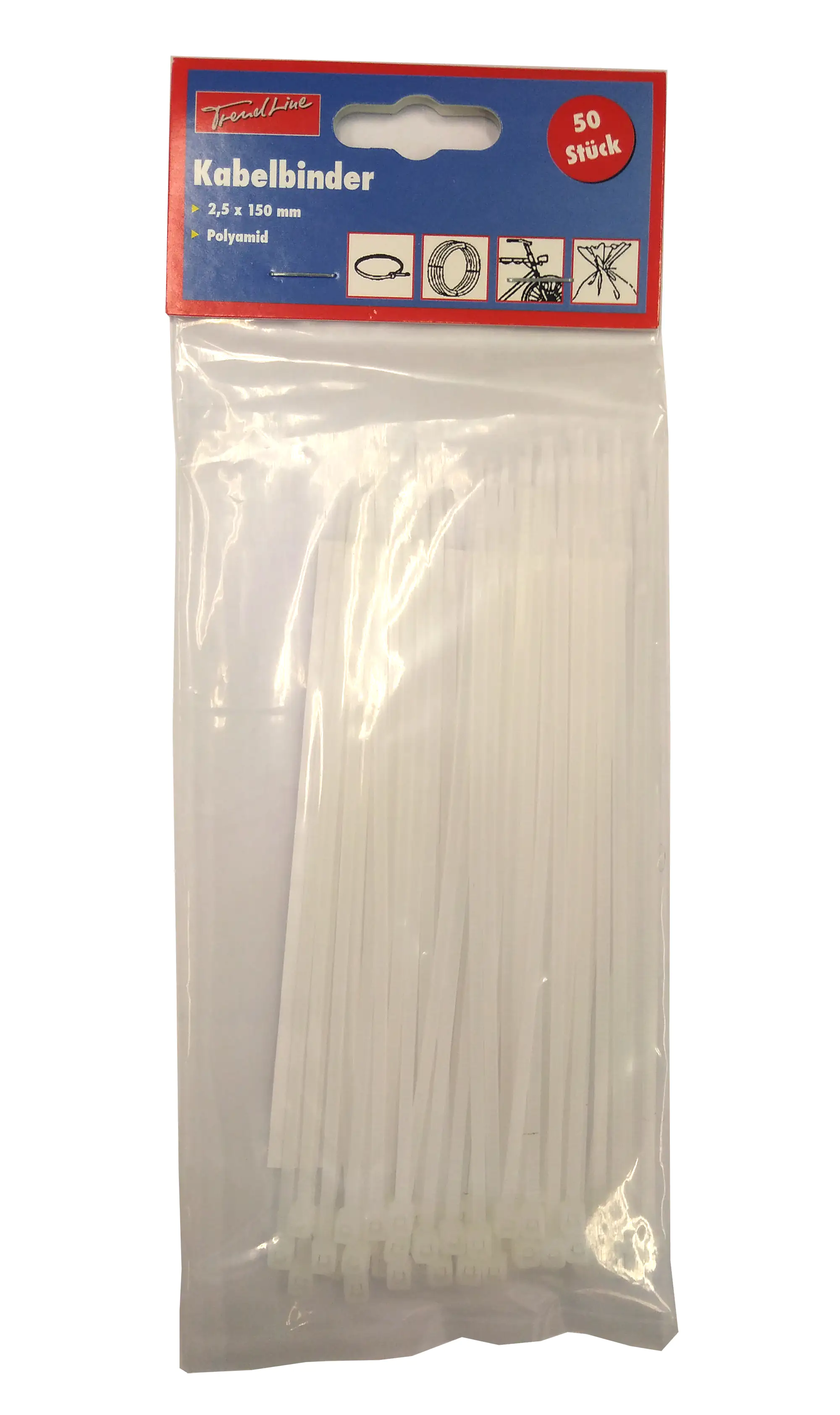 TrendLine Kabelbinder weiß 2,5 x 150 mm, 50 Stück TrendLine Kabelbinder weiß 2,5 x 150 mm, 50 Stück