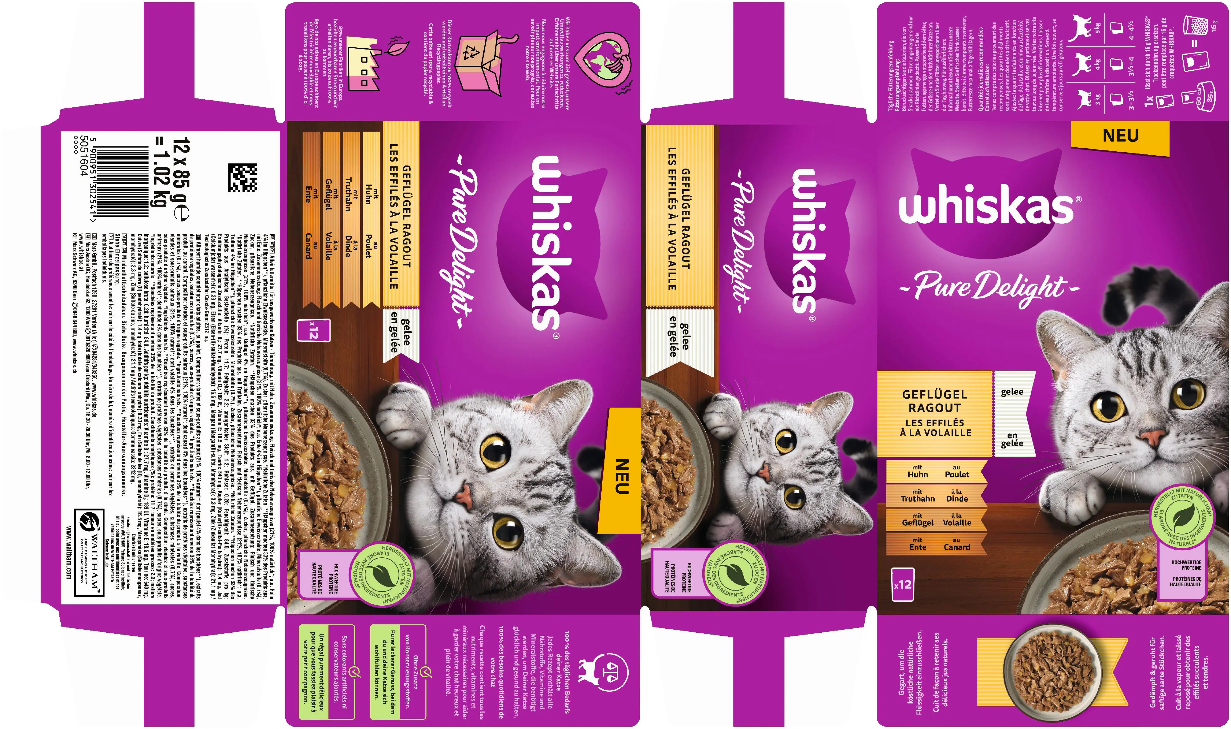 Whiskas Multipack Pure Delight Geflügelragout Katzenfutter 12 x 85 g
