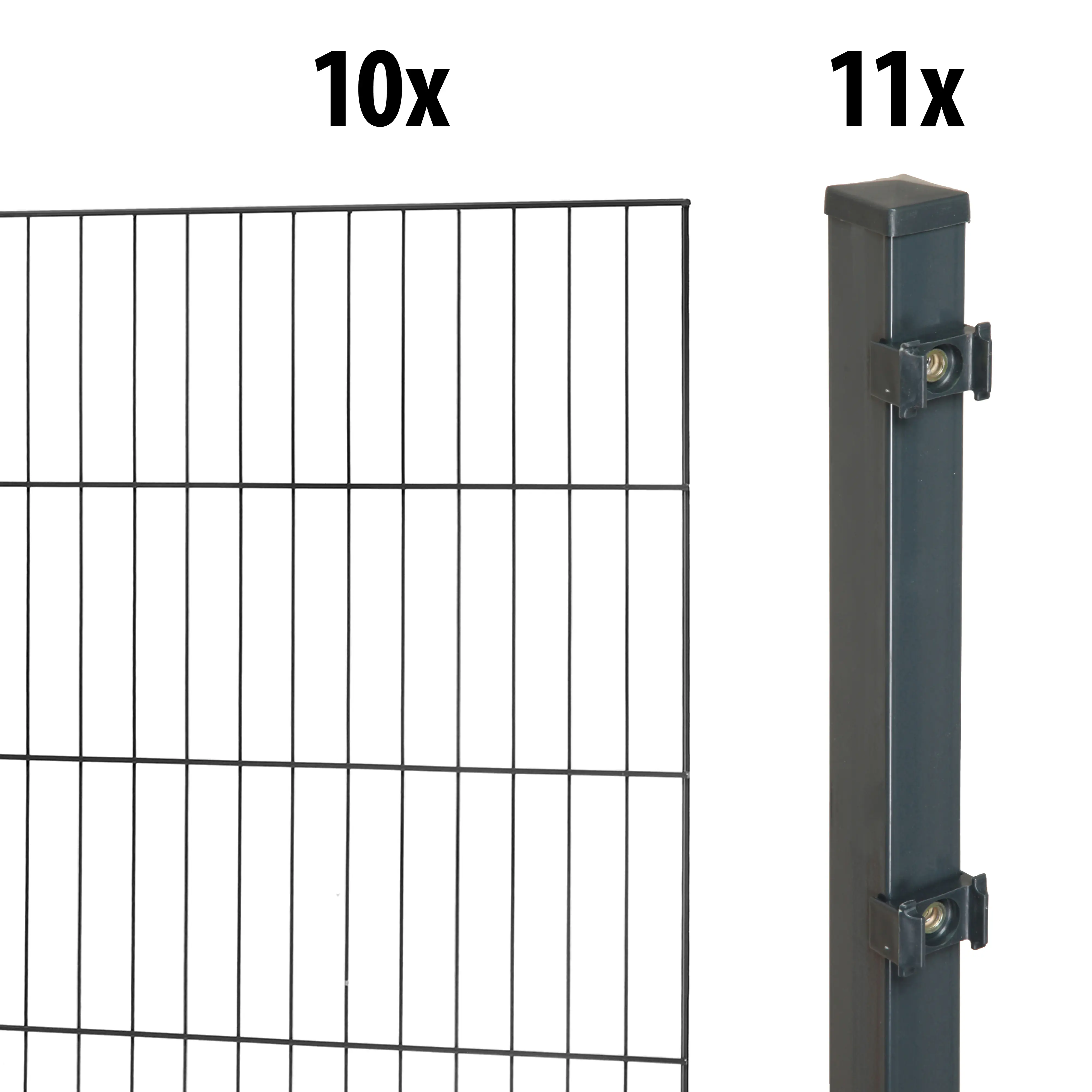 Floraworld Einstabmatten-Zaun Set Classic 20 m 200 x 125 cm inkl. 11 Pfosten 170 cm anthrazit