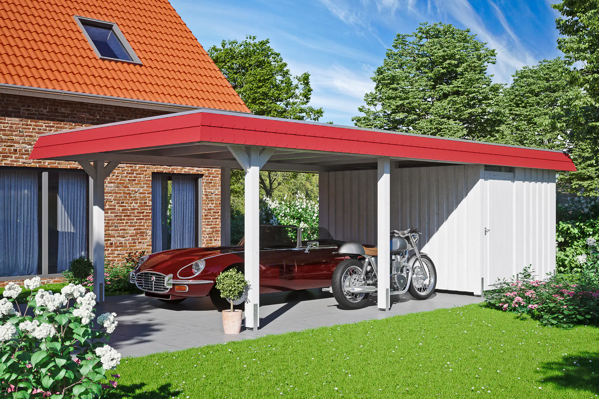 SKAN HOLZ Carport Wendland mit Abstellraum 409 x 870 cm mit Aluminiumdach