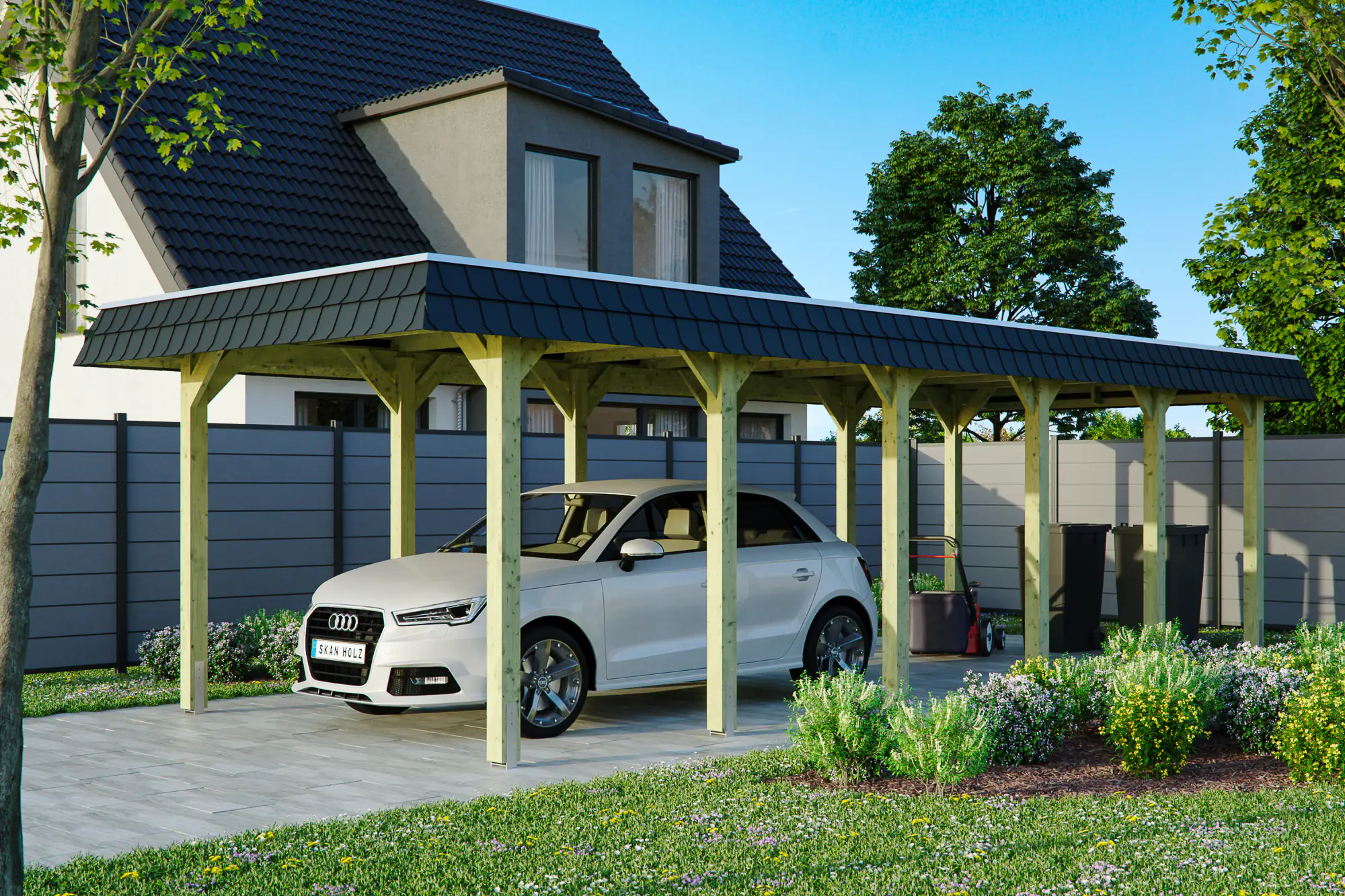 4018211034161 SKAN HOLZ Carport Spreewald 345 x 893 cm mit EPDM-Dach, schwarze Blende