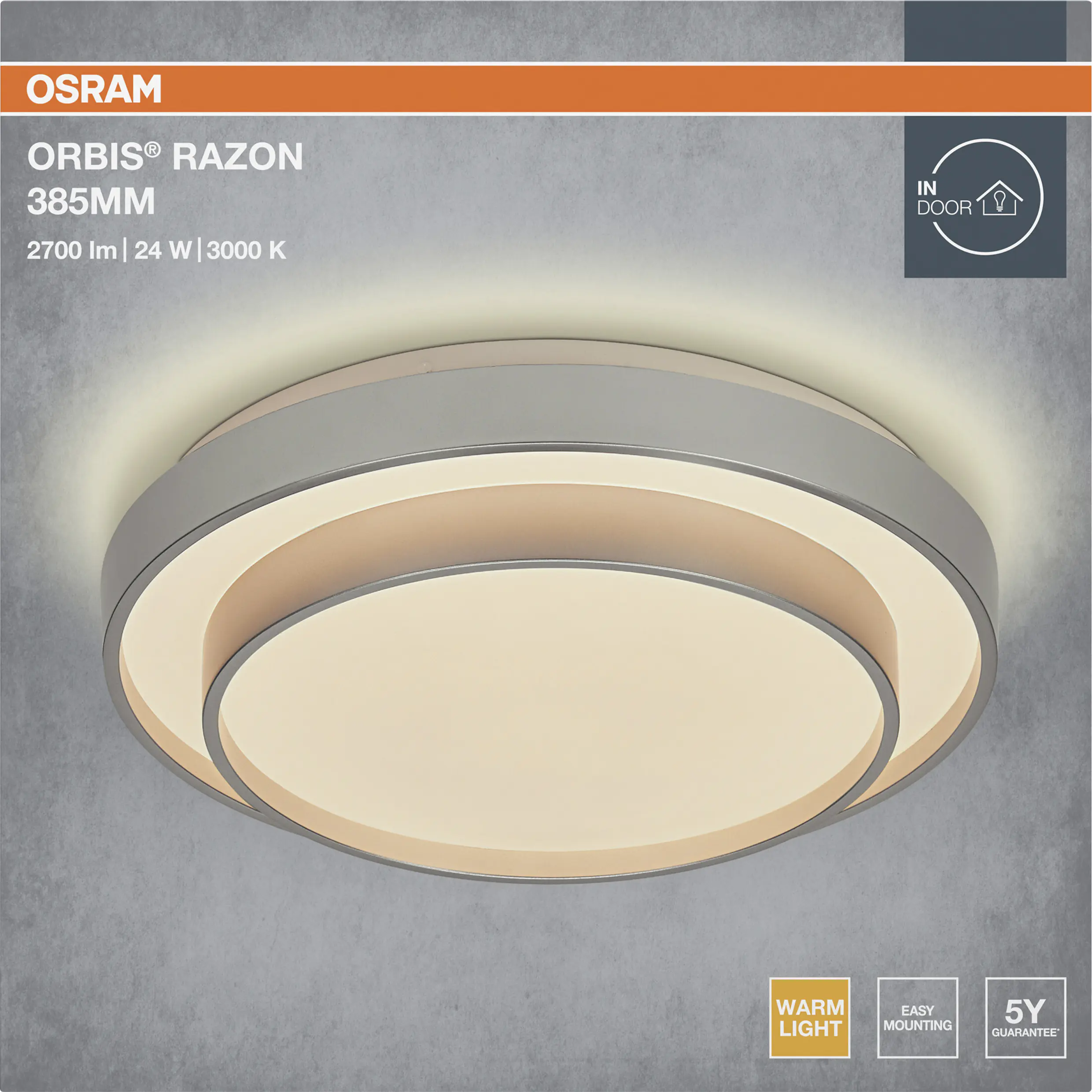 Osram LED-Deckenleuchte Orbis Razon Ø38,5 cm 24 W silber warmweiß