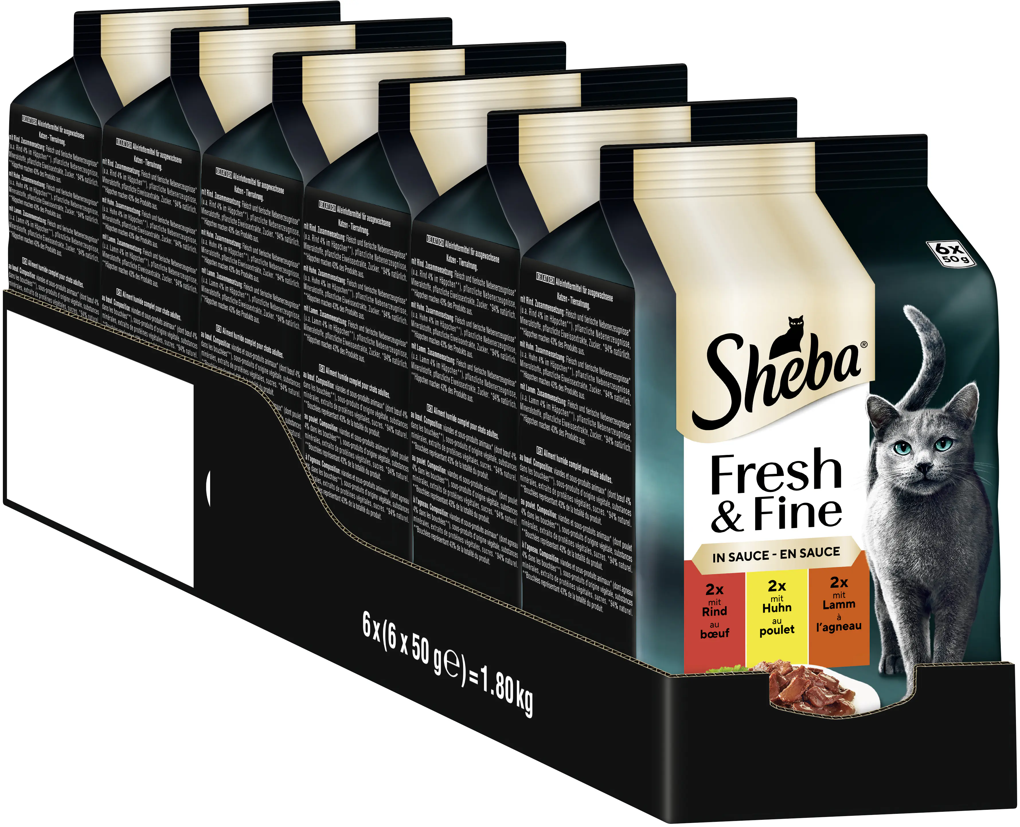 Sheba Fresh & Fine Katzennassfutter  6 x 50 g Rind, Huhn & Lamm