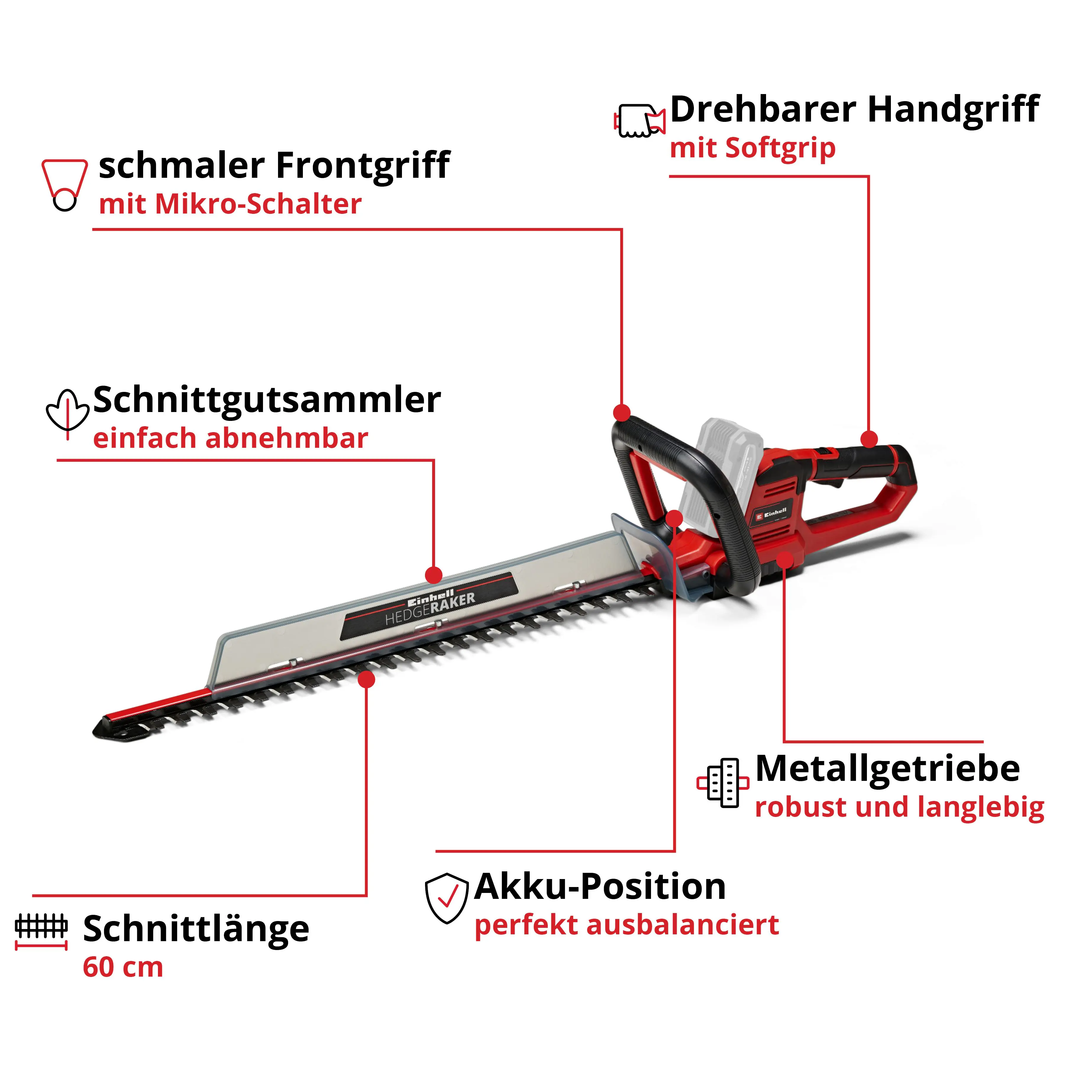 Einhell Akku-Heckenschere GE-CH 18/60 Li Solo 18 V