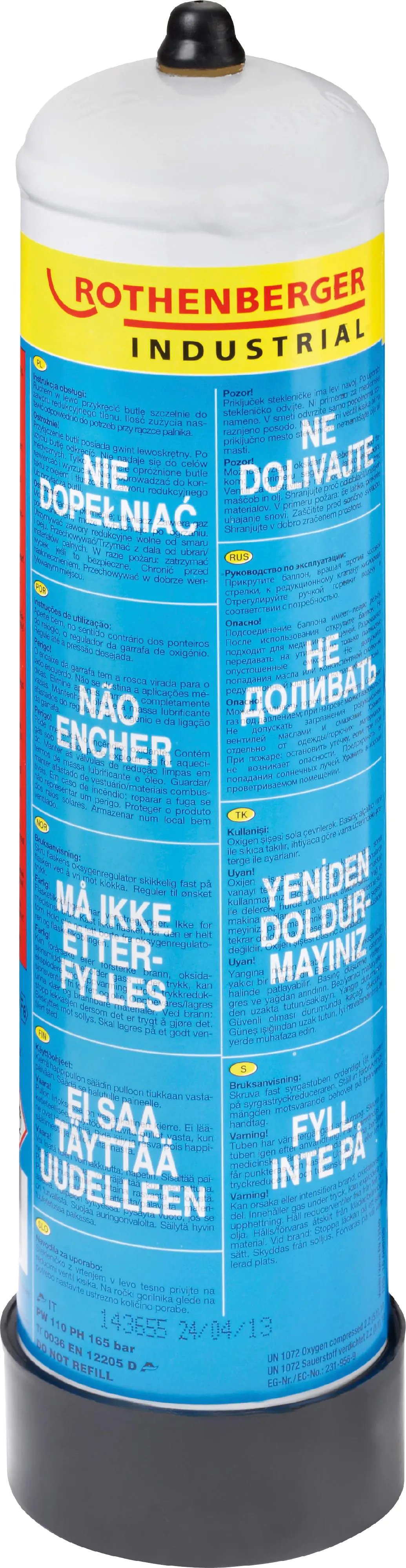 Rothenberger Sauerstoff-Einweg-Stahlflasche 930 ml für Roxy 120 l