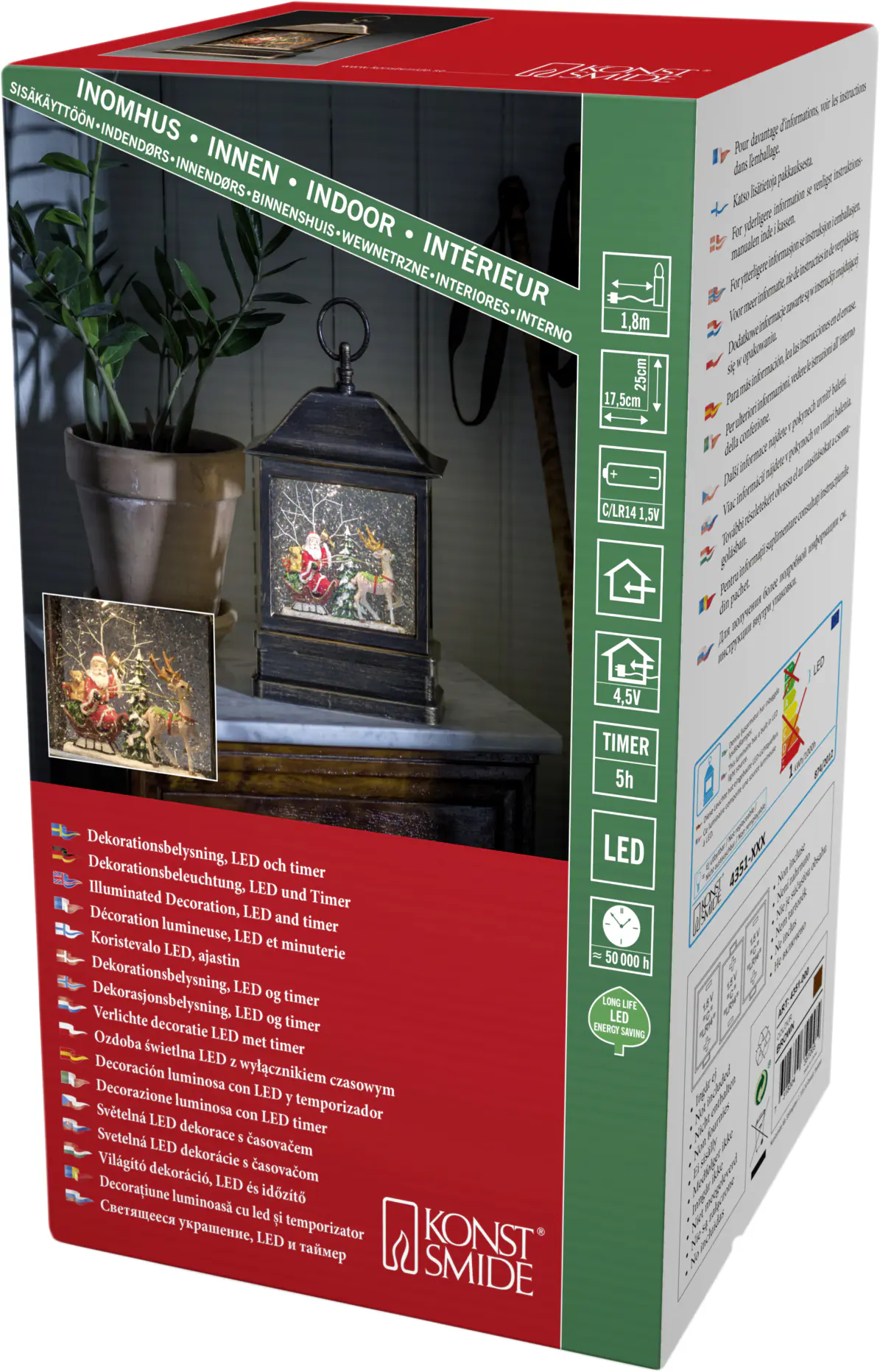 Konstsmide LED Schneelaterne  mit Weihnachtsmann im Schlitten