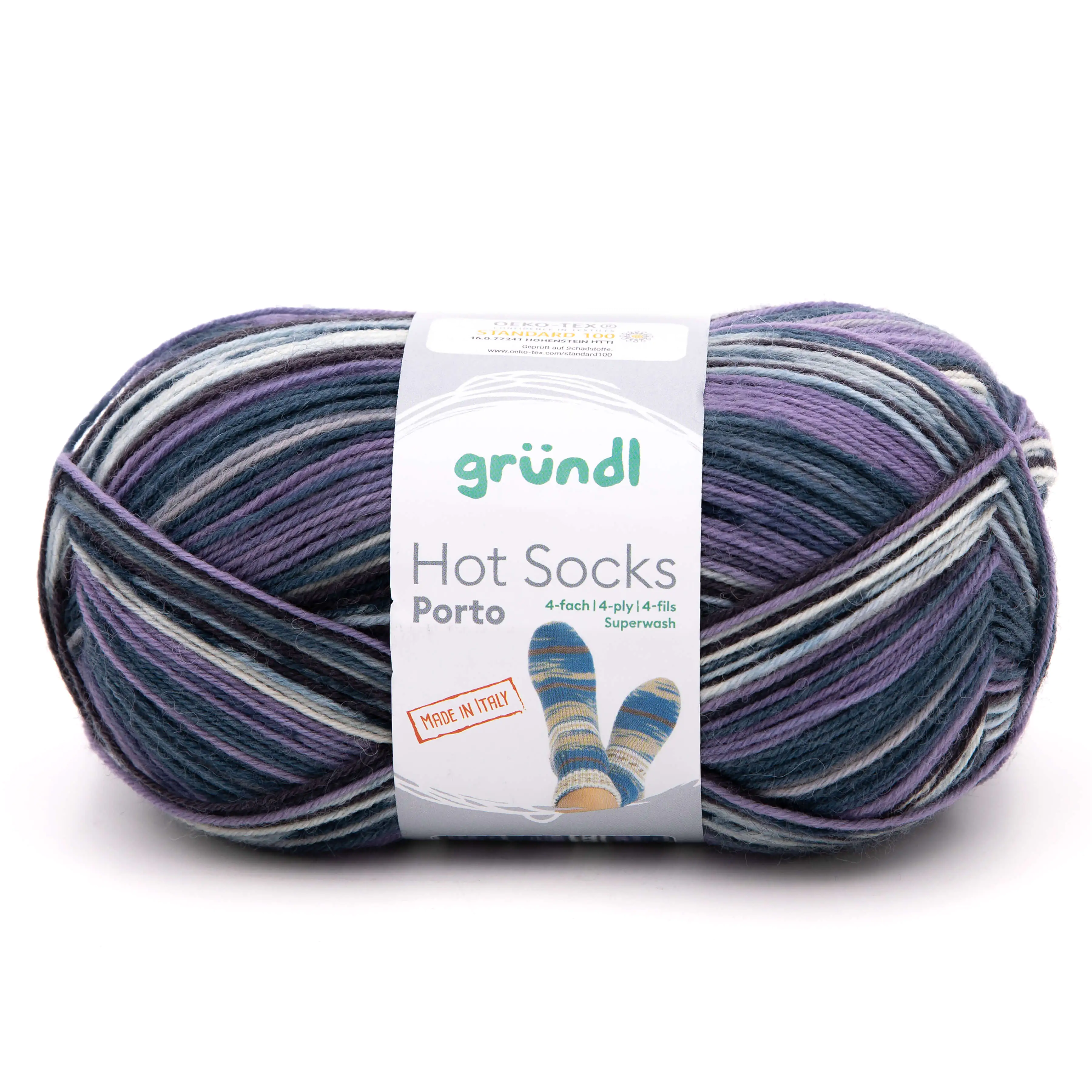 Gründl Sockenwolle Hot Socks Porto 100 g 4-fach violett-kobalt-natur