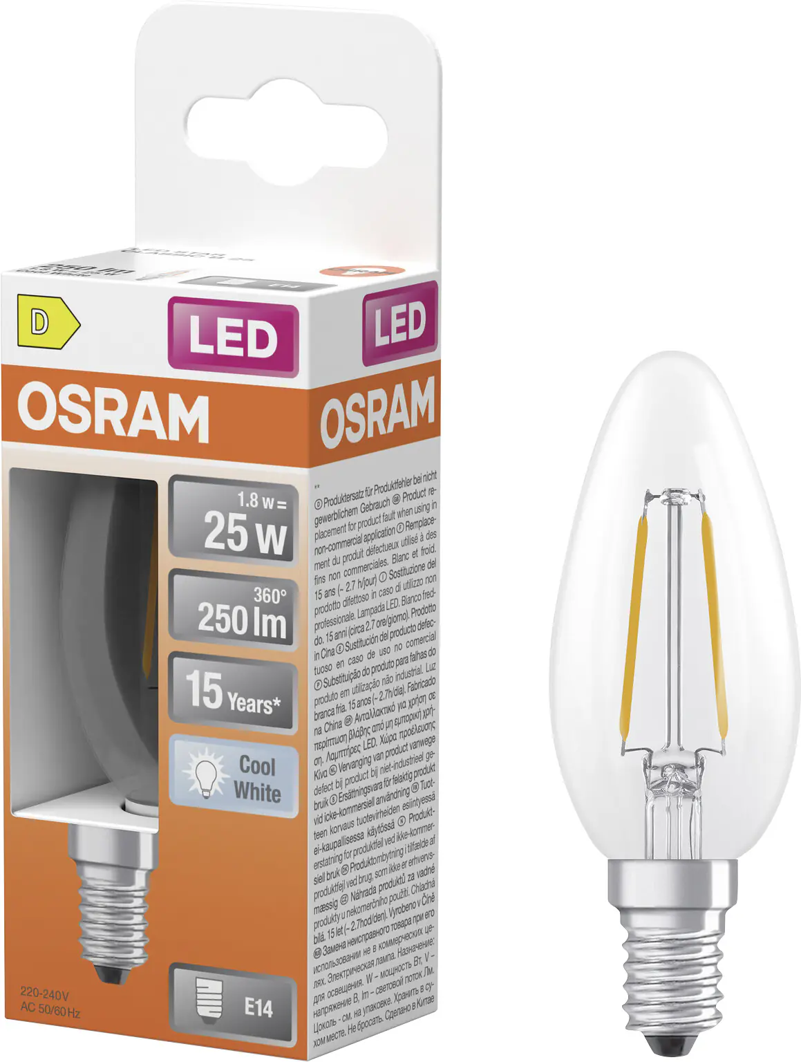 Osram LED Leuchtmittel E14 Star Classic 1,8W klar kaltweiß