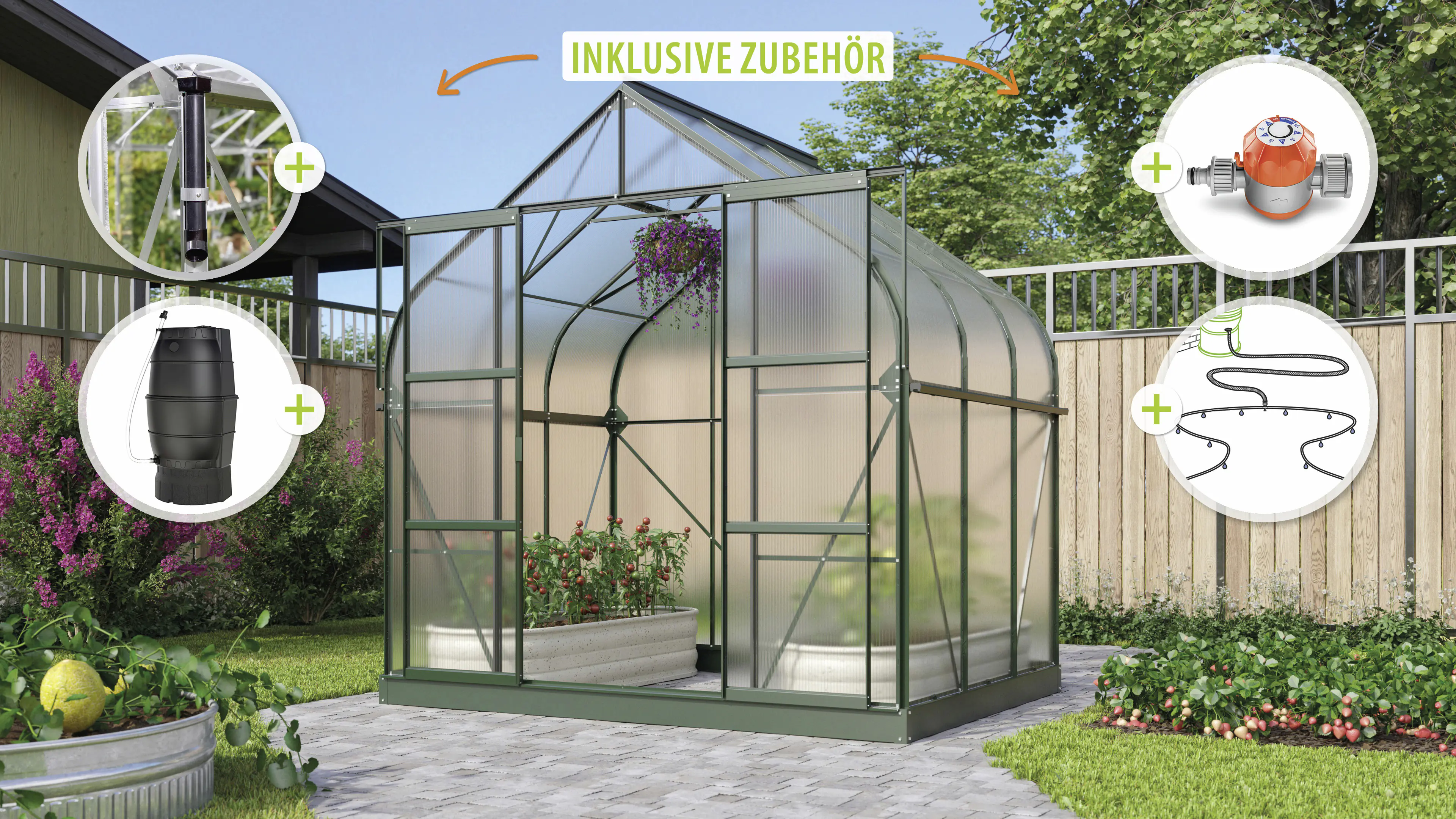 Vitavia Gewächshaus-Set-Set Dione 5000 HKP 4 mm smaragd 254 x 192 cm