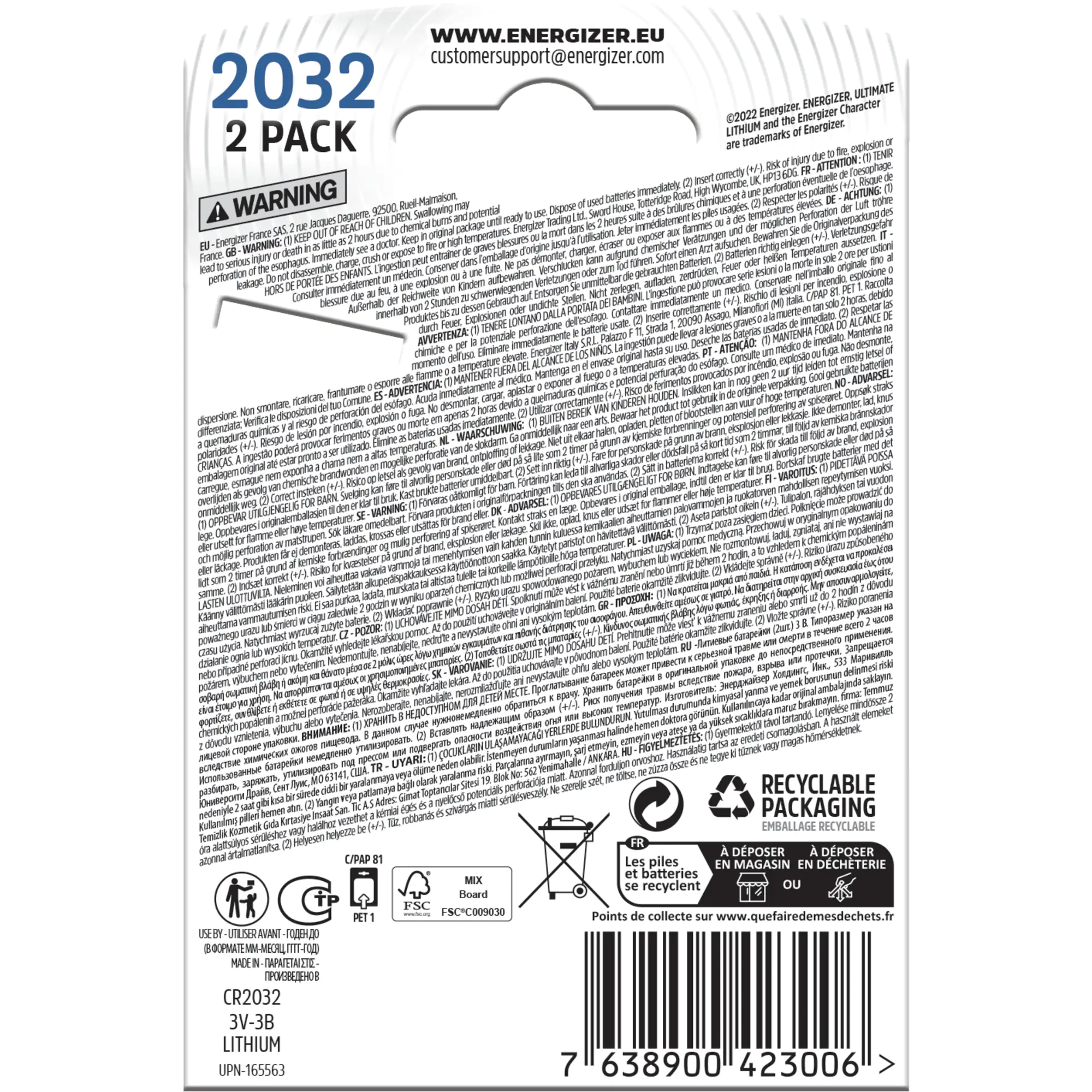 Energizer Knopfzelle CR 2032 Ultimate Lithium, 3 V, 2er Pack