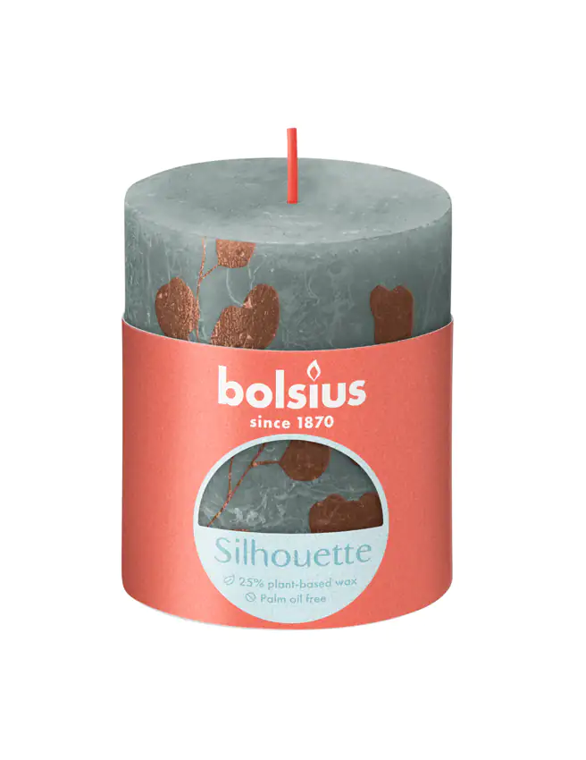Bolsius Rustik Stumpenkerze Silhouette Eukalyptusgrün + Kupfer 8 cm