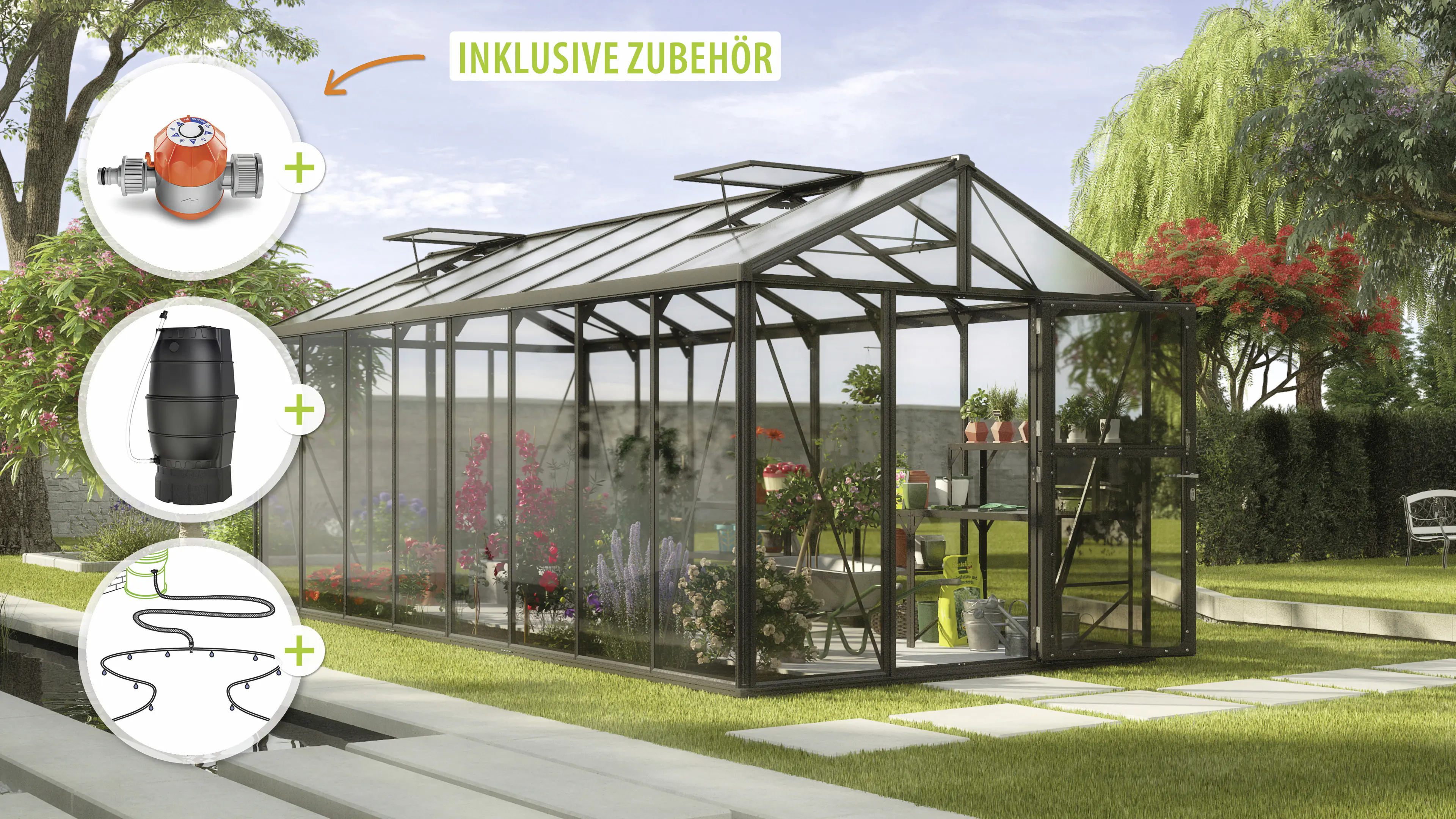 Vitavia Gewächshaus-Set Zeus 15700 ESG/HKP schwarz 266 x 621 cm 