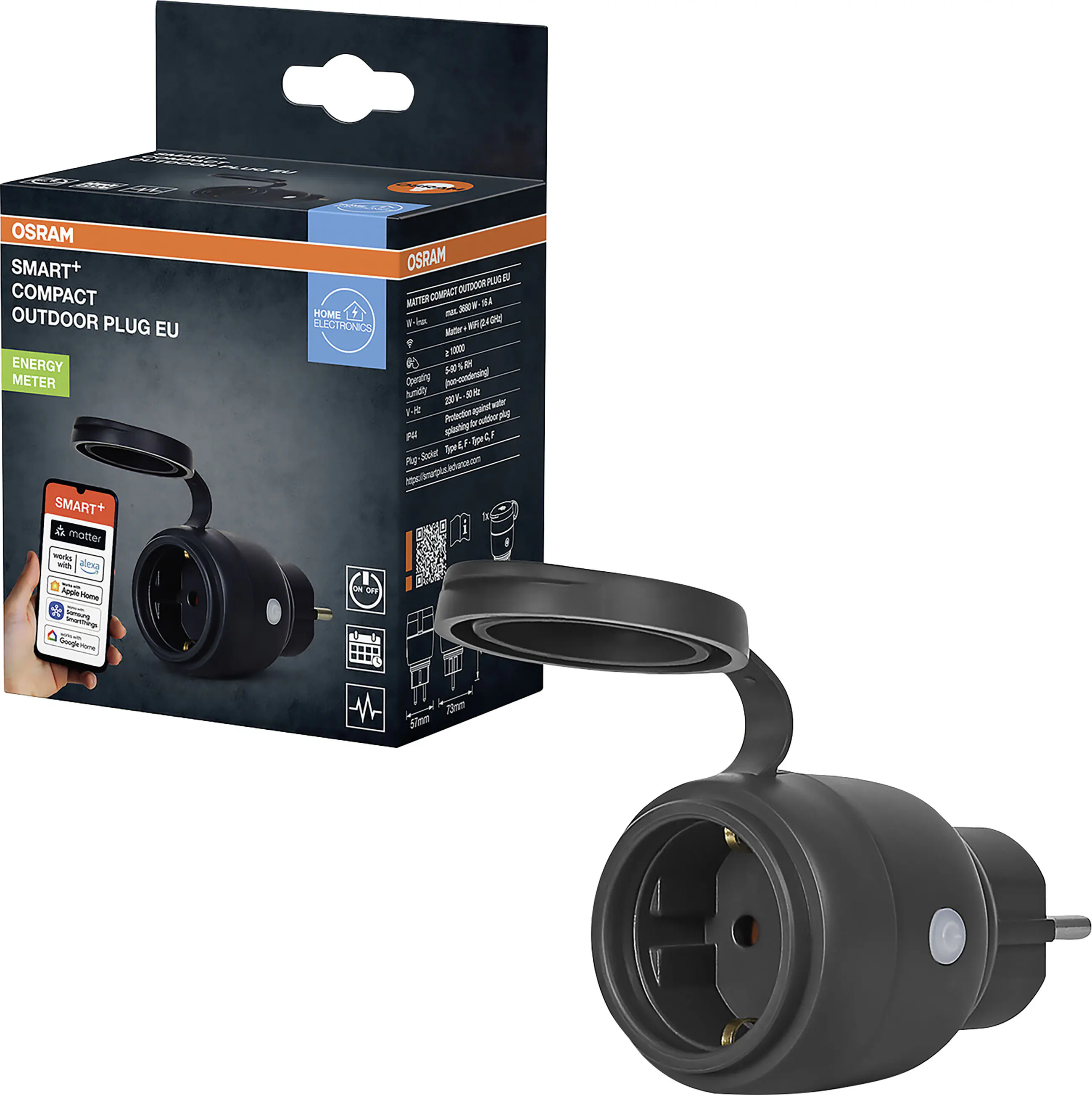 Osram Außensteckdose SMART+ WiFi Matter Compact EU Schwarz Osram Außensteckdose SMART+ WiFi Matter Compact EU Schwarz