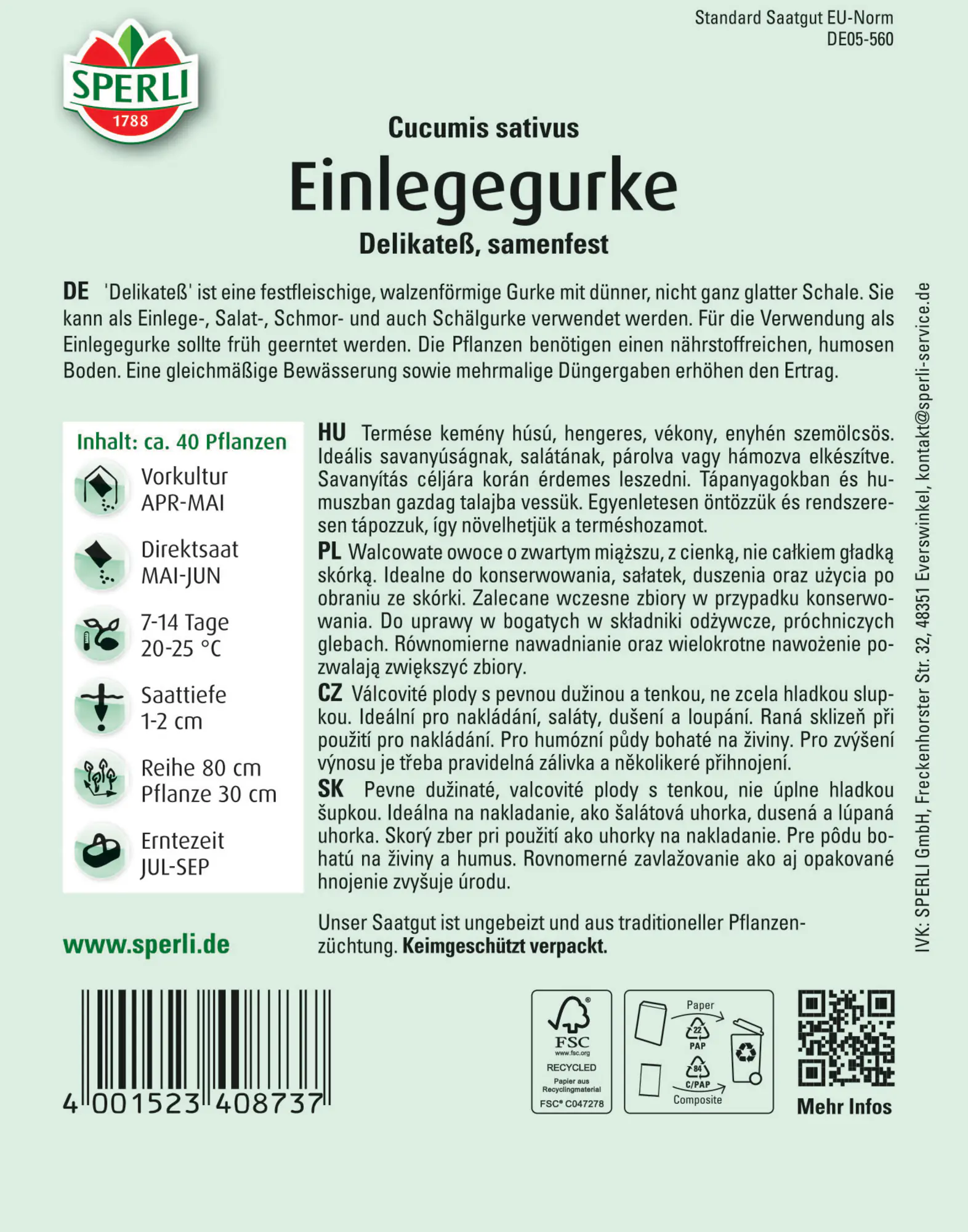 Sperli Einlegegurke Delikateß