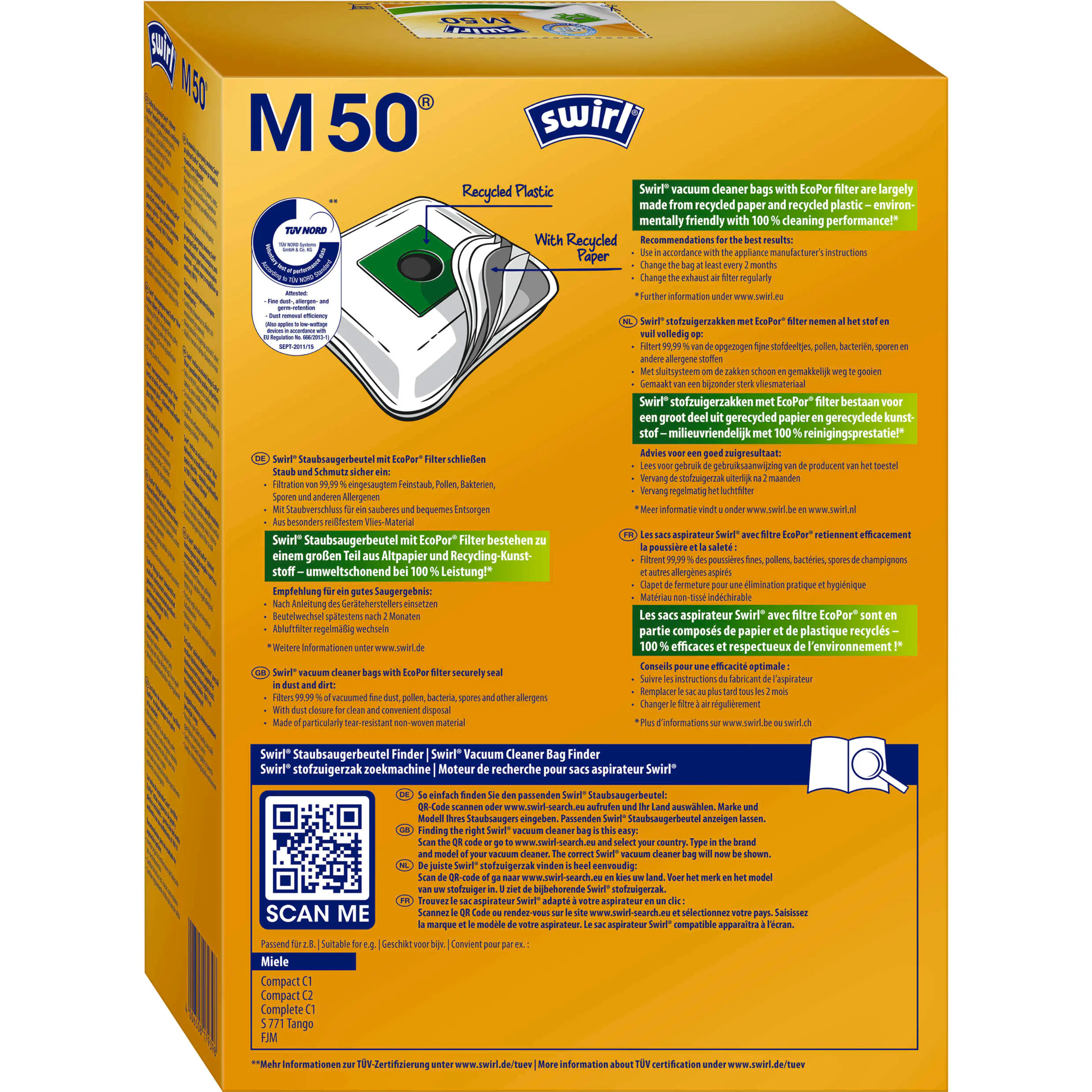 Swirl M 50 EcoPor Staubsaugerbeutel 4 Staubbeutel + 1 Filter