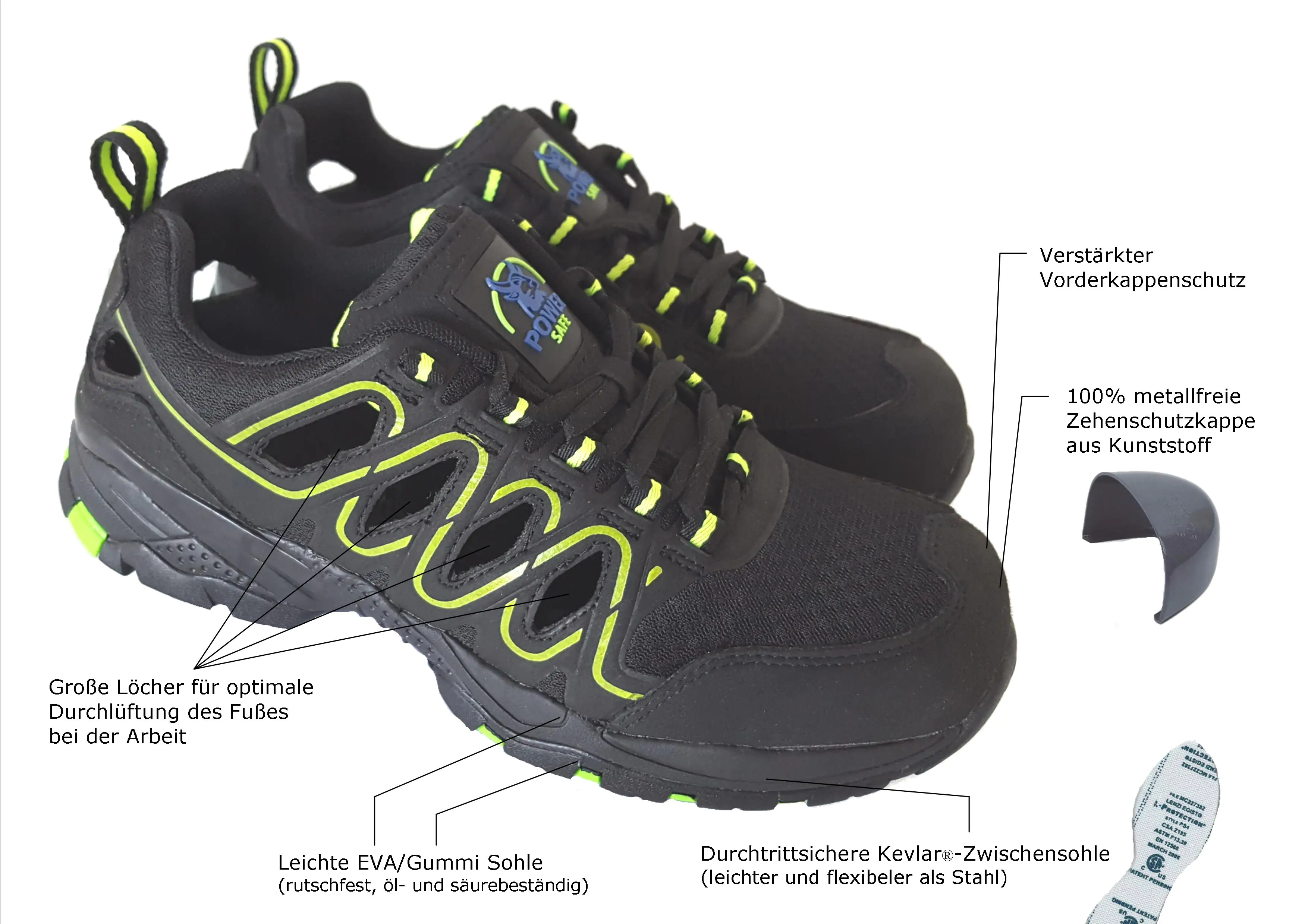 PowerSafe Sicherheitssandale Luca S1P schwarz-neongrün PowerSafe Sicherheitssandale Luca S1P schwarz-neongrün