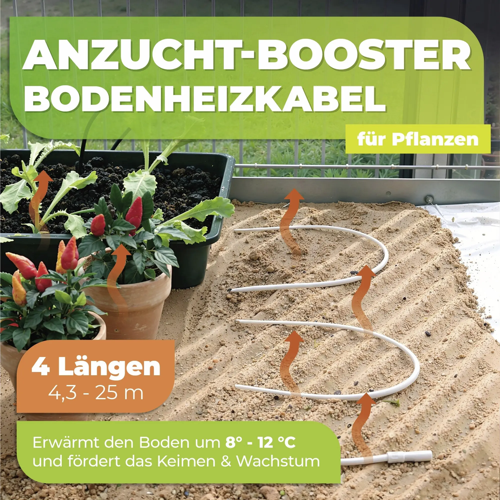 BioGreen Bodenheizkabel für Pflanzen weiß 6 m 50 W